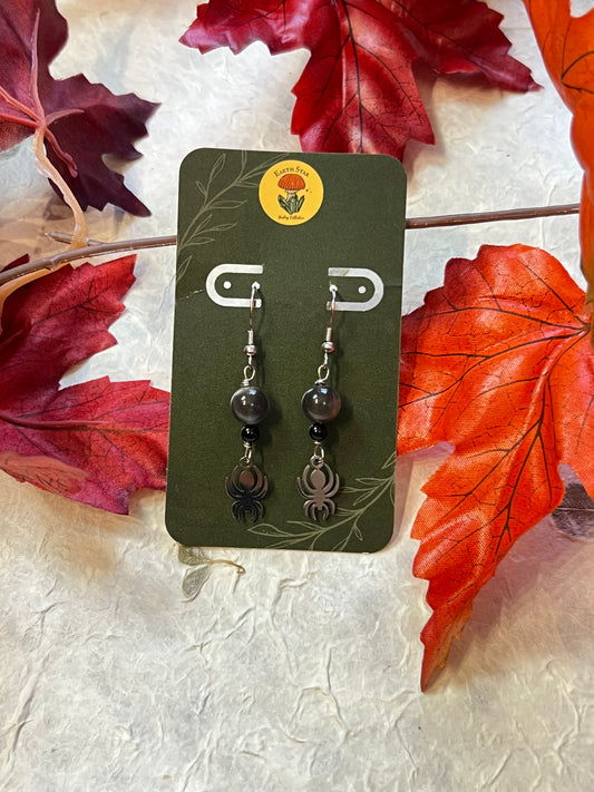 Black Moonstone & Onyx Spider Earrings