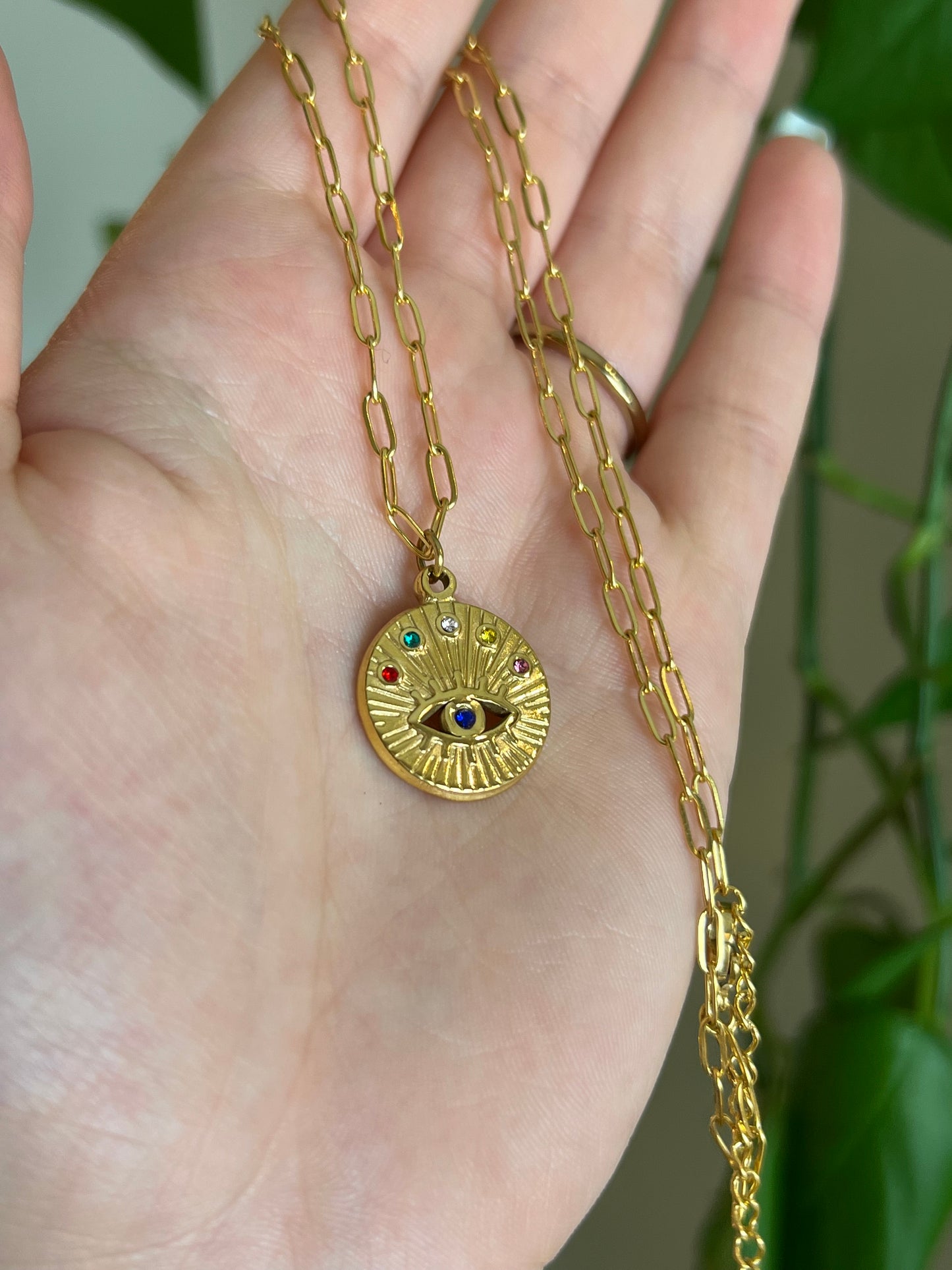 Rainbow Eye Gold Stainless Steel Necklace