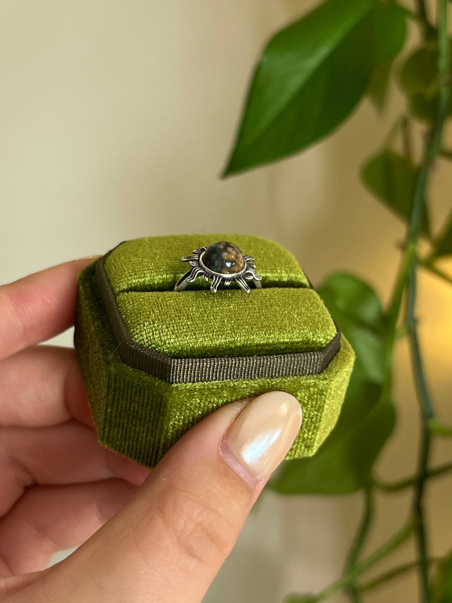 Ocean Jasper Sun 925 Sterling Silver Adjustable Ring