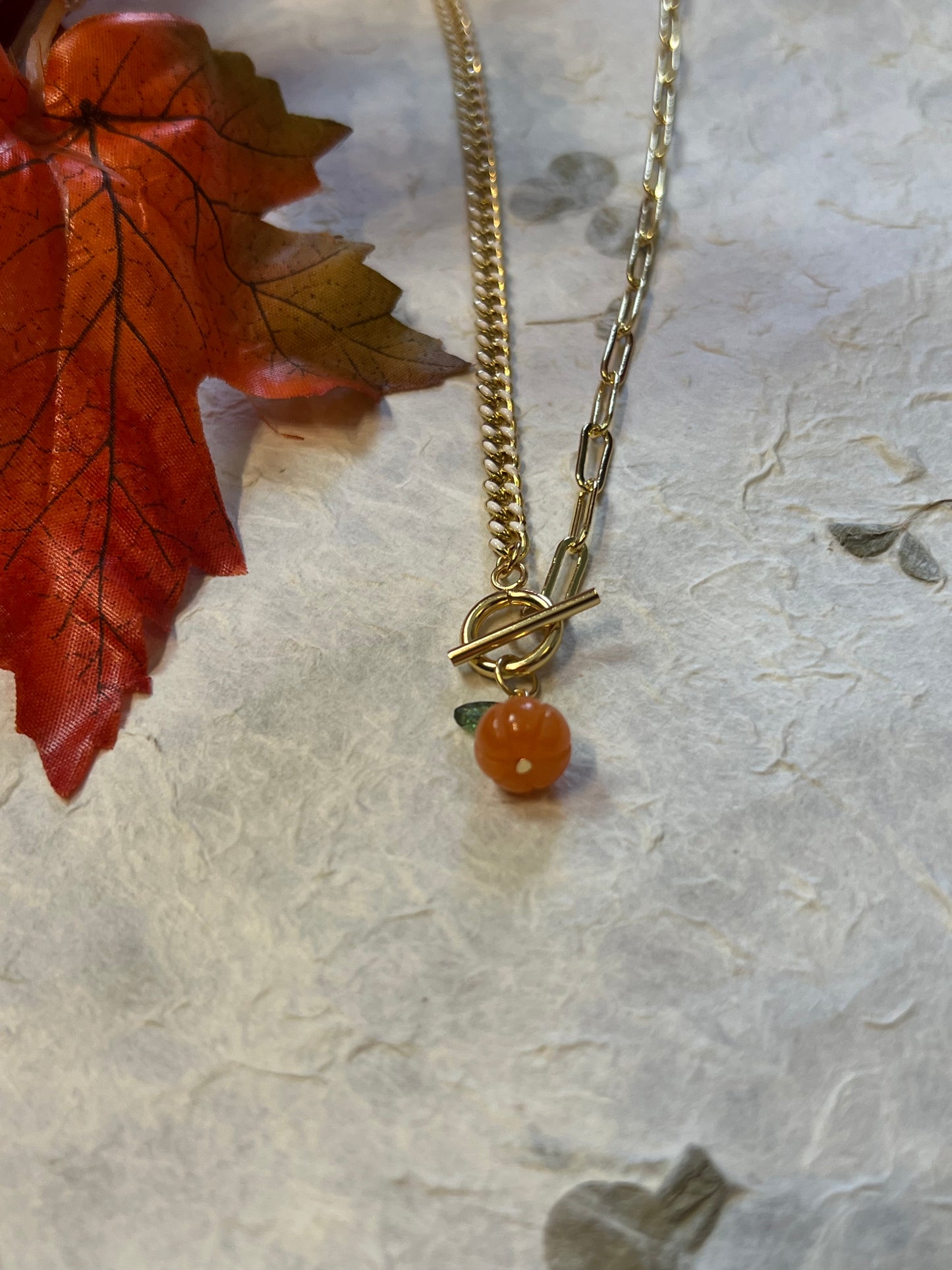 Orange Aventurine Pumpkin Necklace