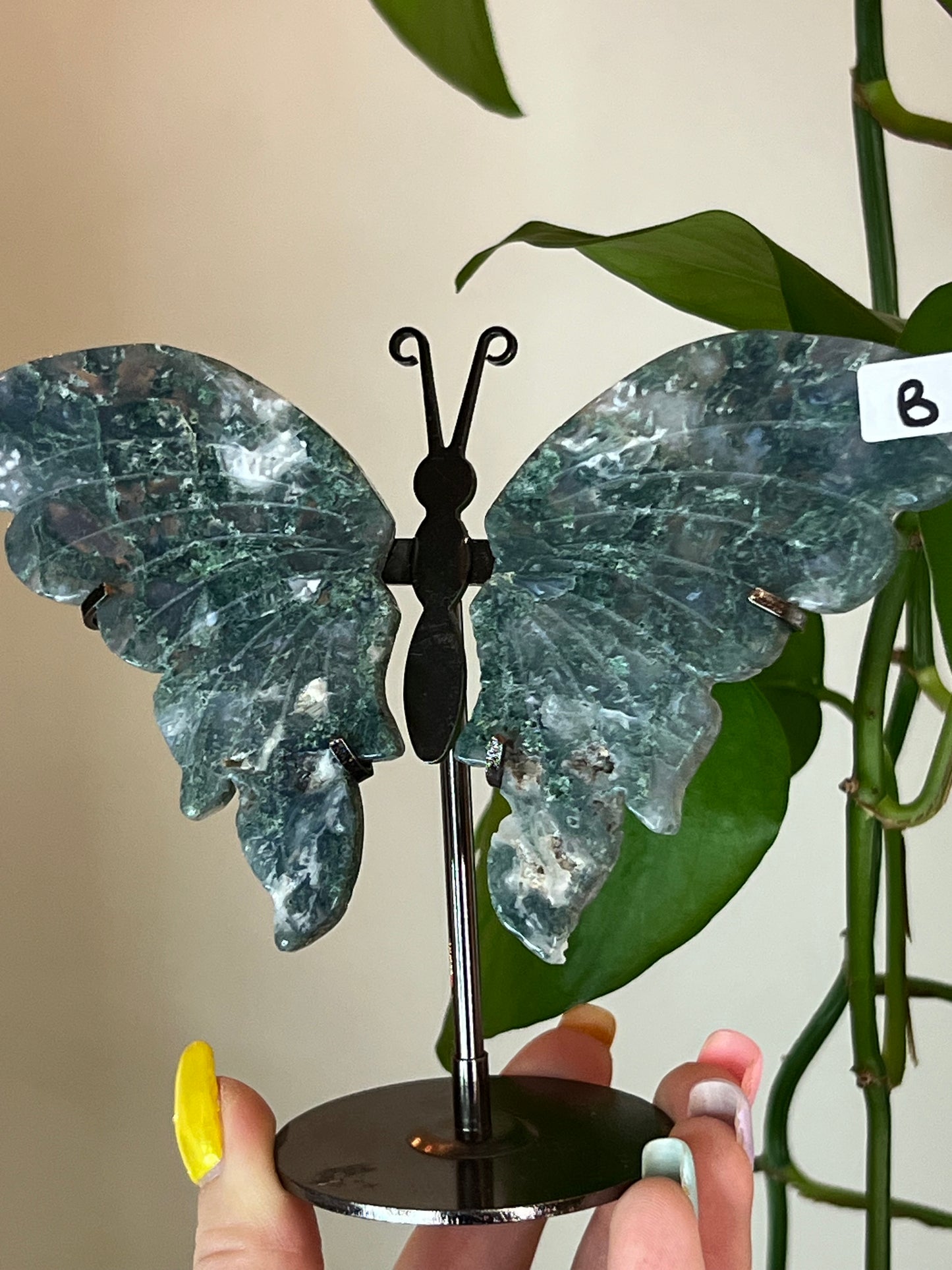 Moss Agate Butterfly Stand - B