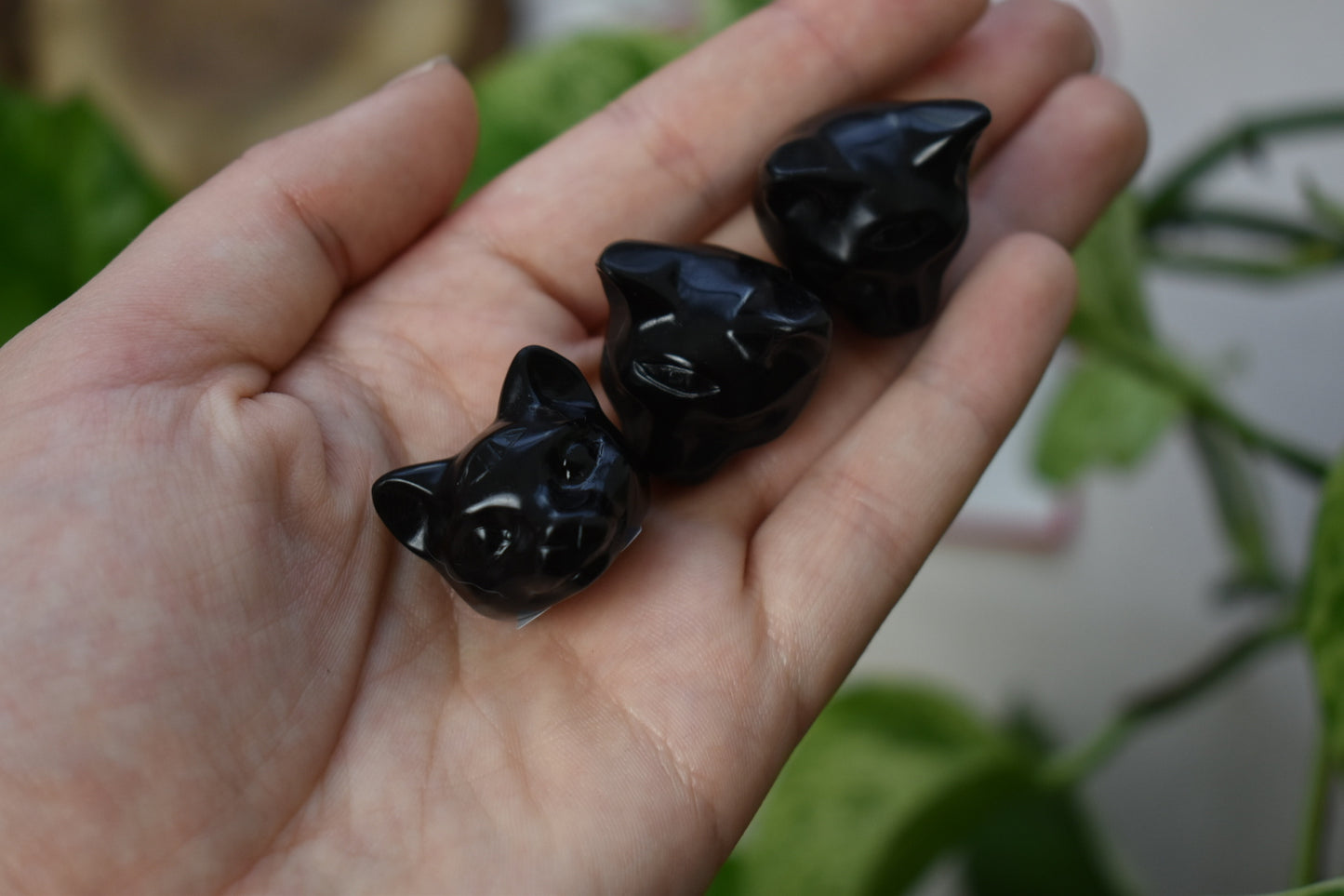 Black Obsidian Cat Head