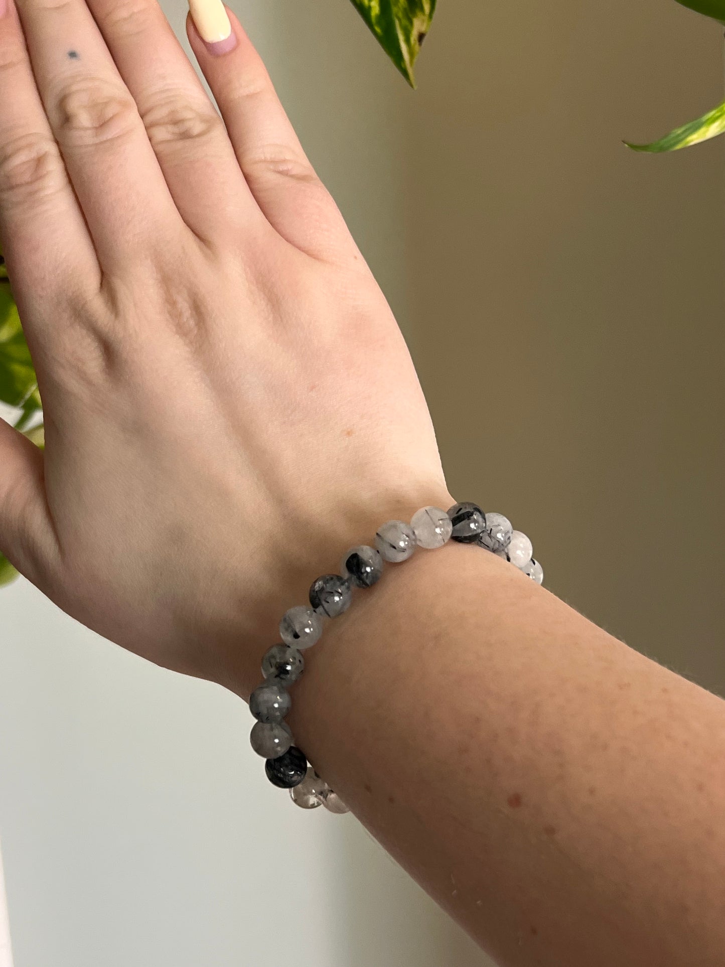 Black Tourmaline in Quartz 8mm Bracelet