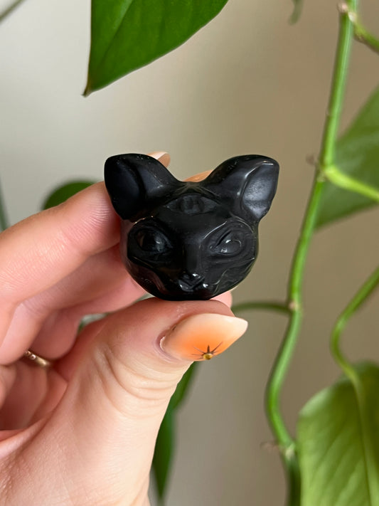 Black Obsidian Cat Head