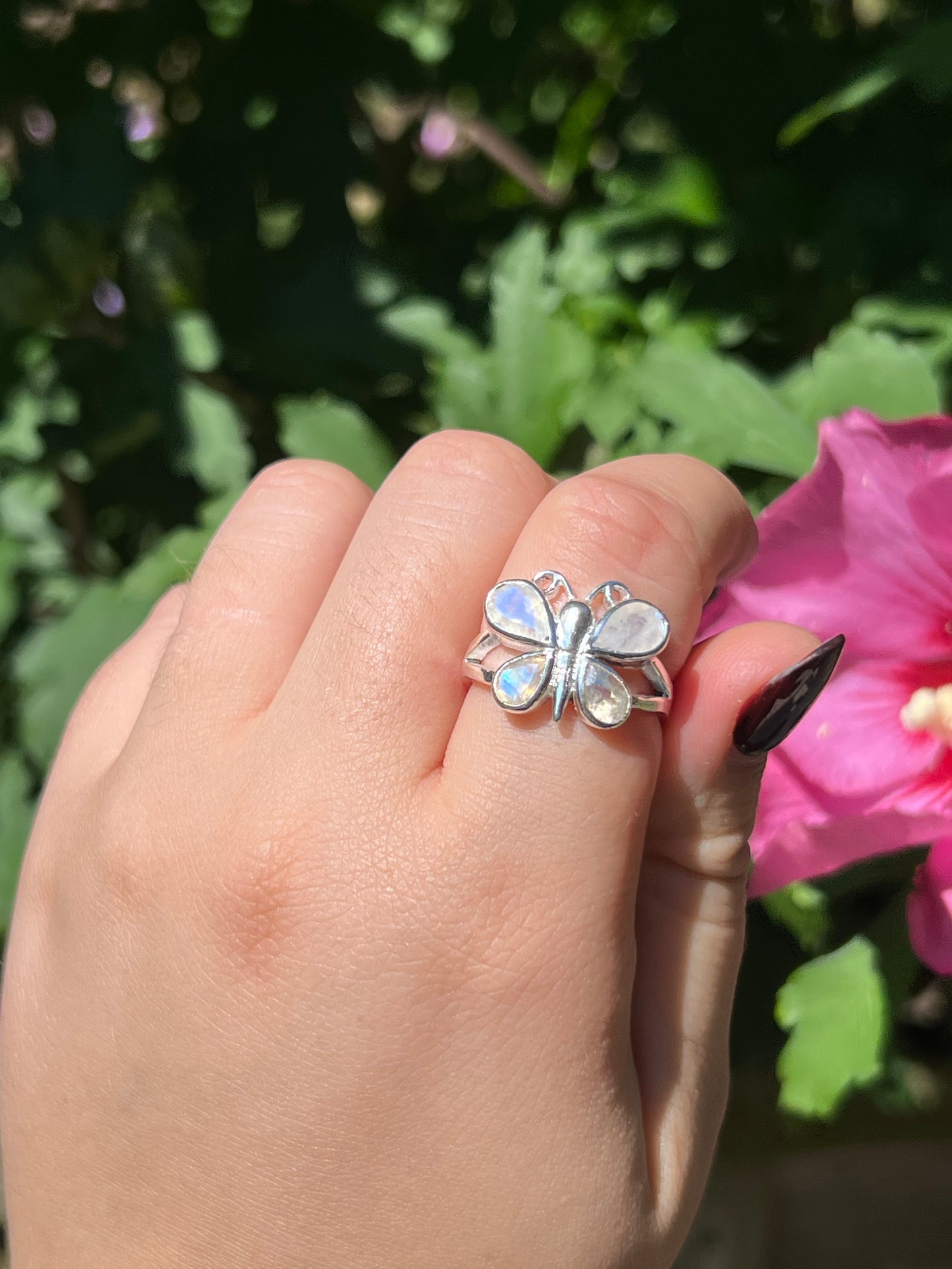 Moonstone Butterfly Sterling Silver Ring | Size 7