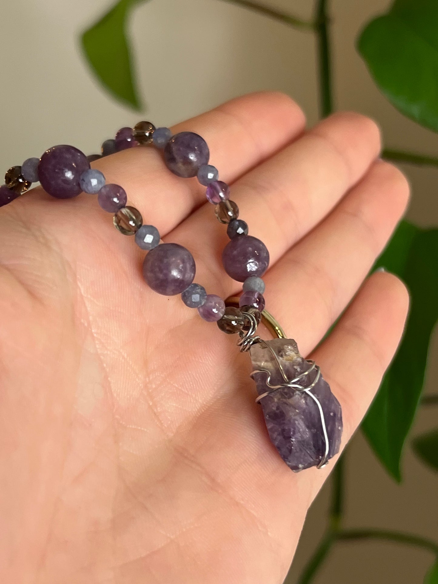 Amethyst, Iolite, Smoky Quartz and Lepidolite Necklace