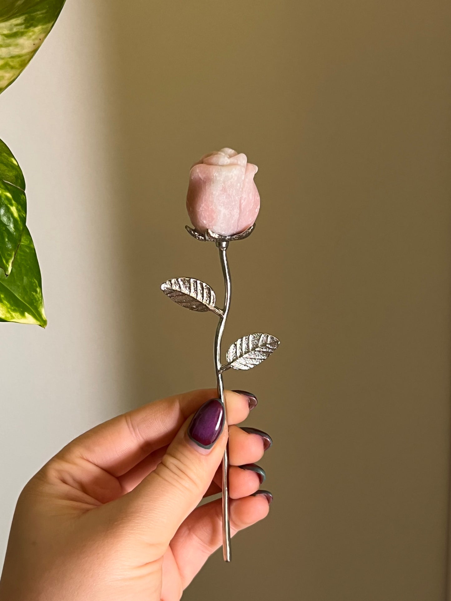 Pink Opal Rose Silver Stem