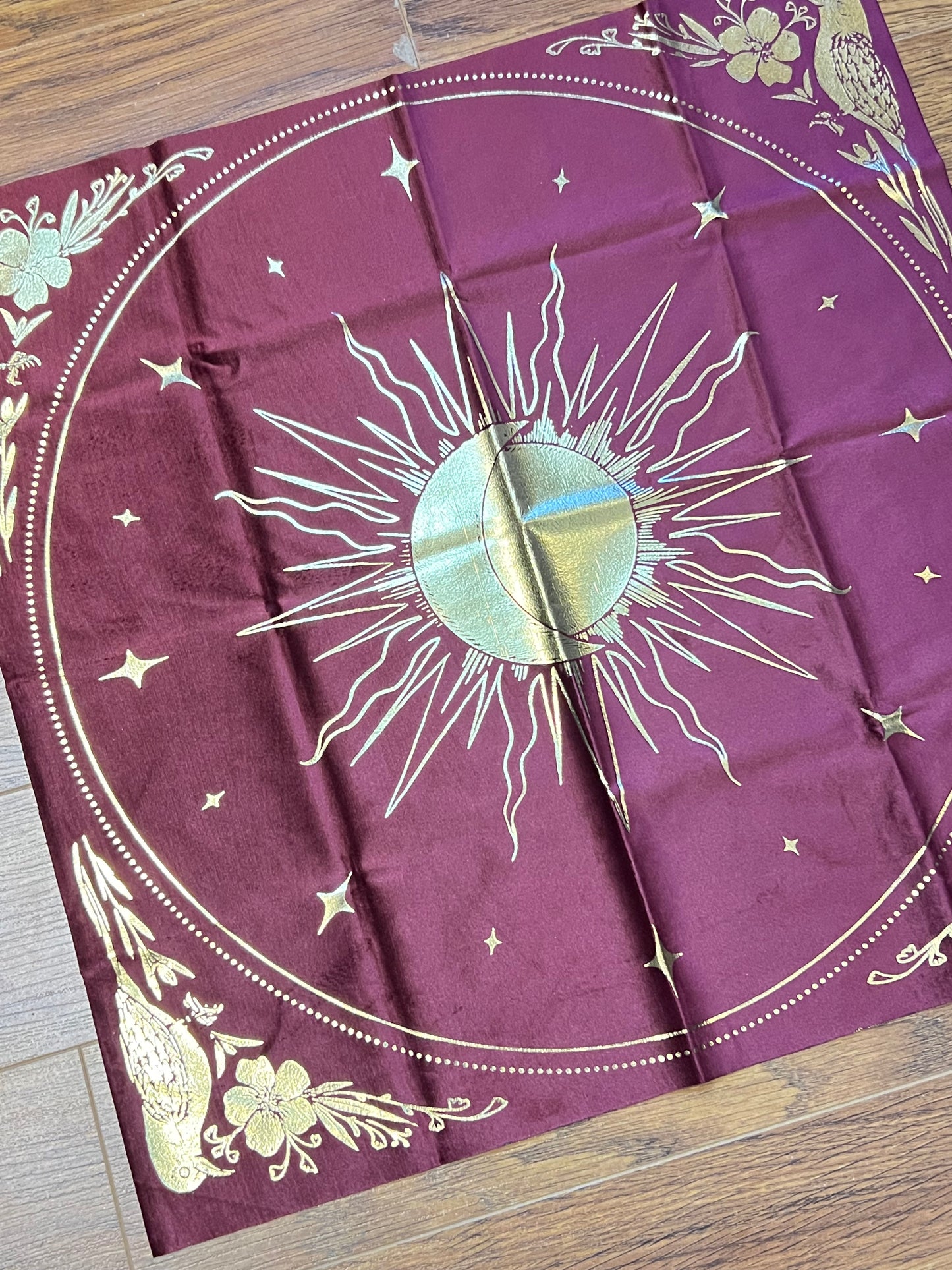 Celestial Ruby Red Soft Velvet Tarot Altar Cloth