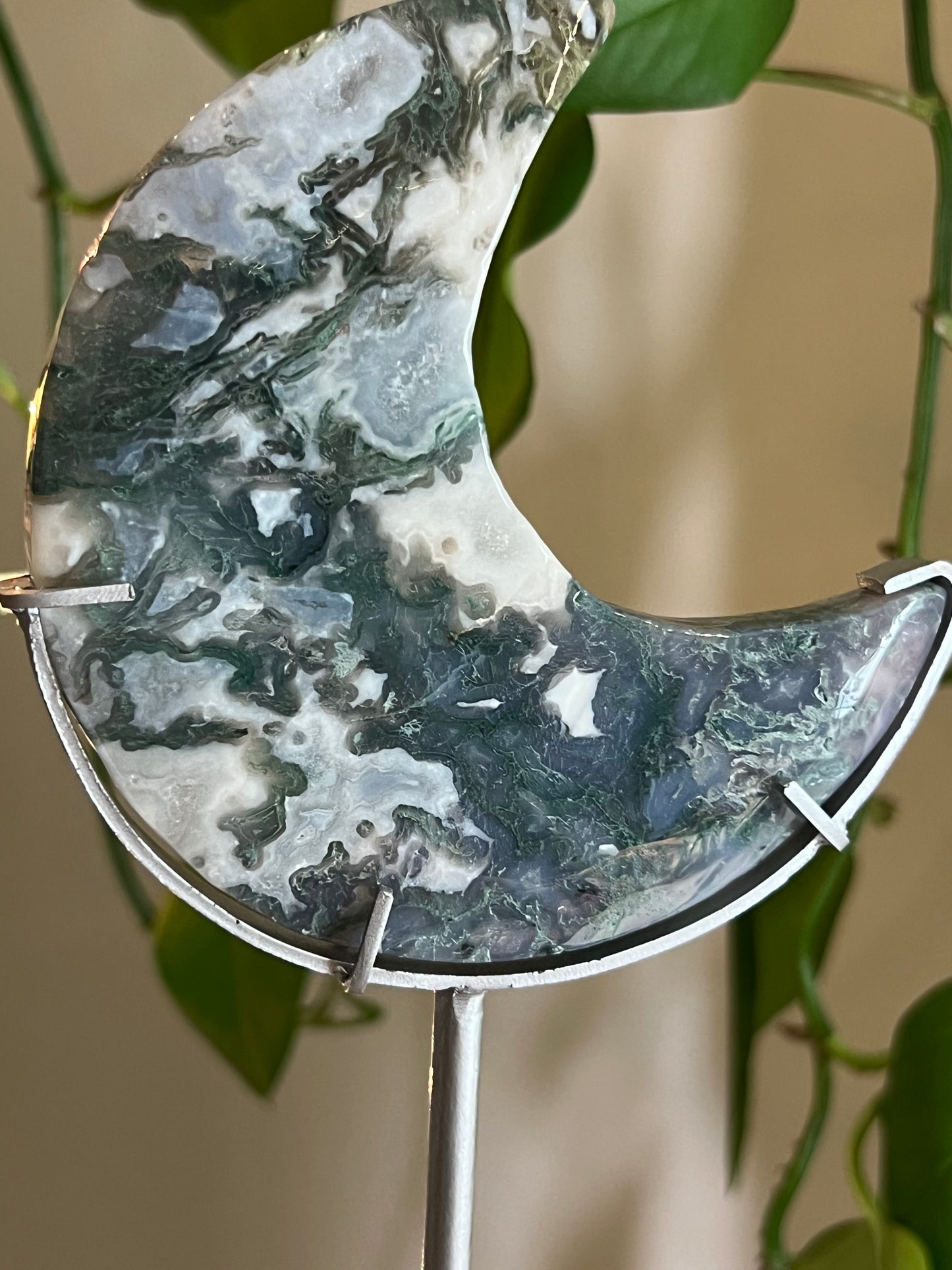 Moss Agate Moon Stand - E