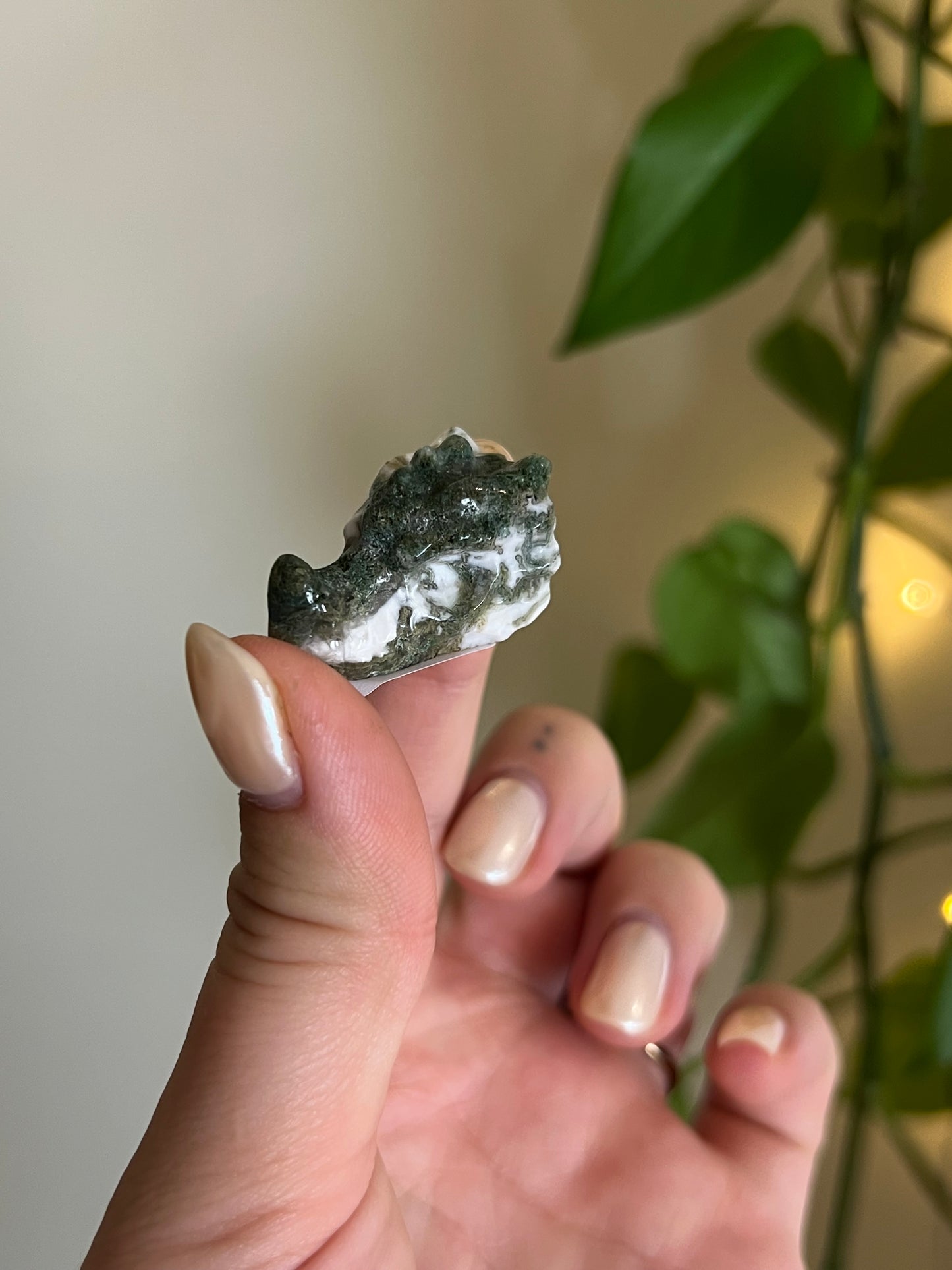 Moss Agate Small Dragon Head