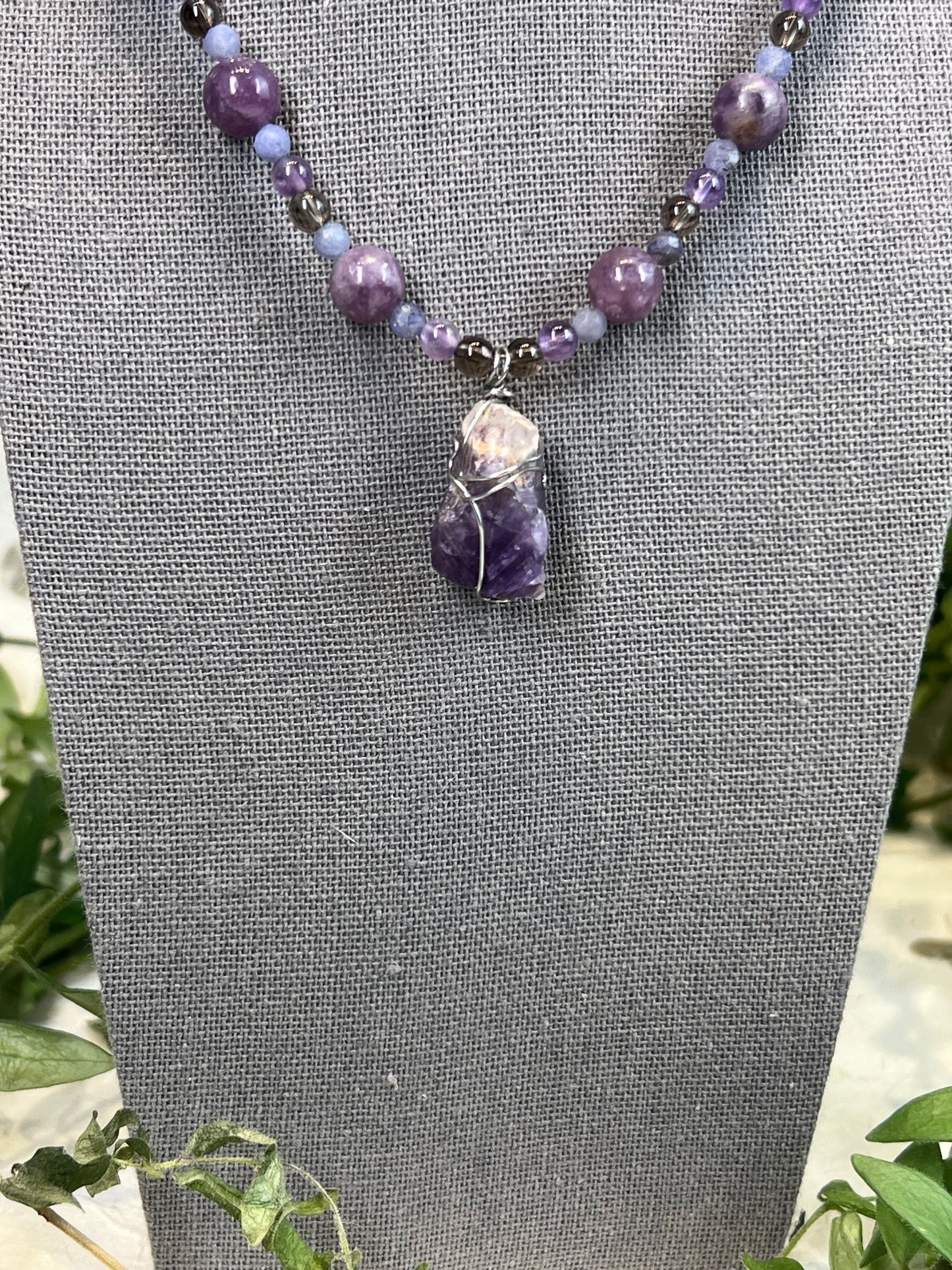 Amethyst, Iolite, Smoky Quartz and Lepidolite Necklace