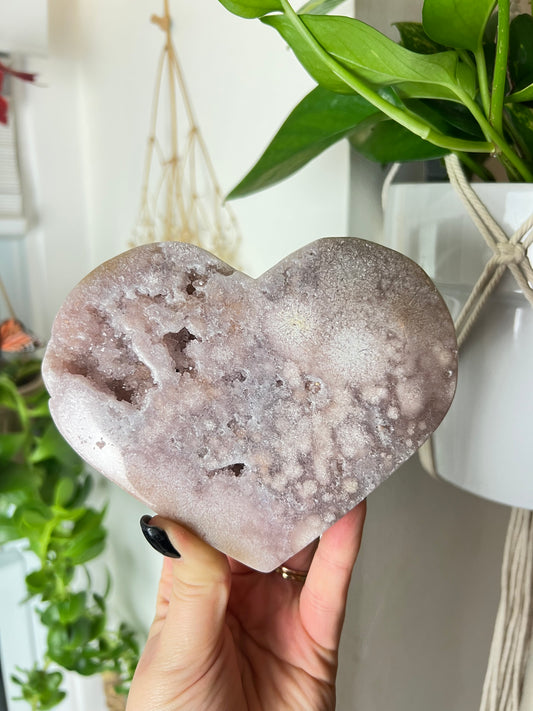Druzy Filled Pink Amethyst Large Heart