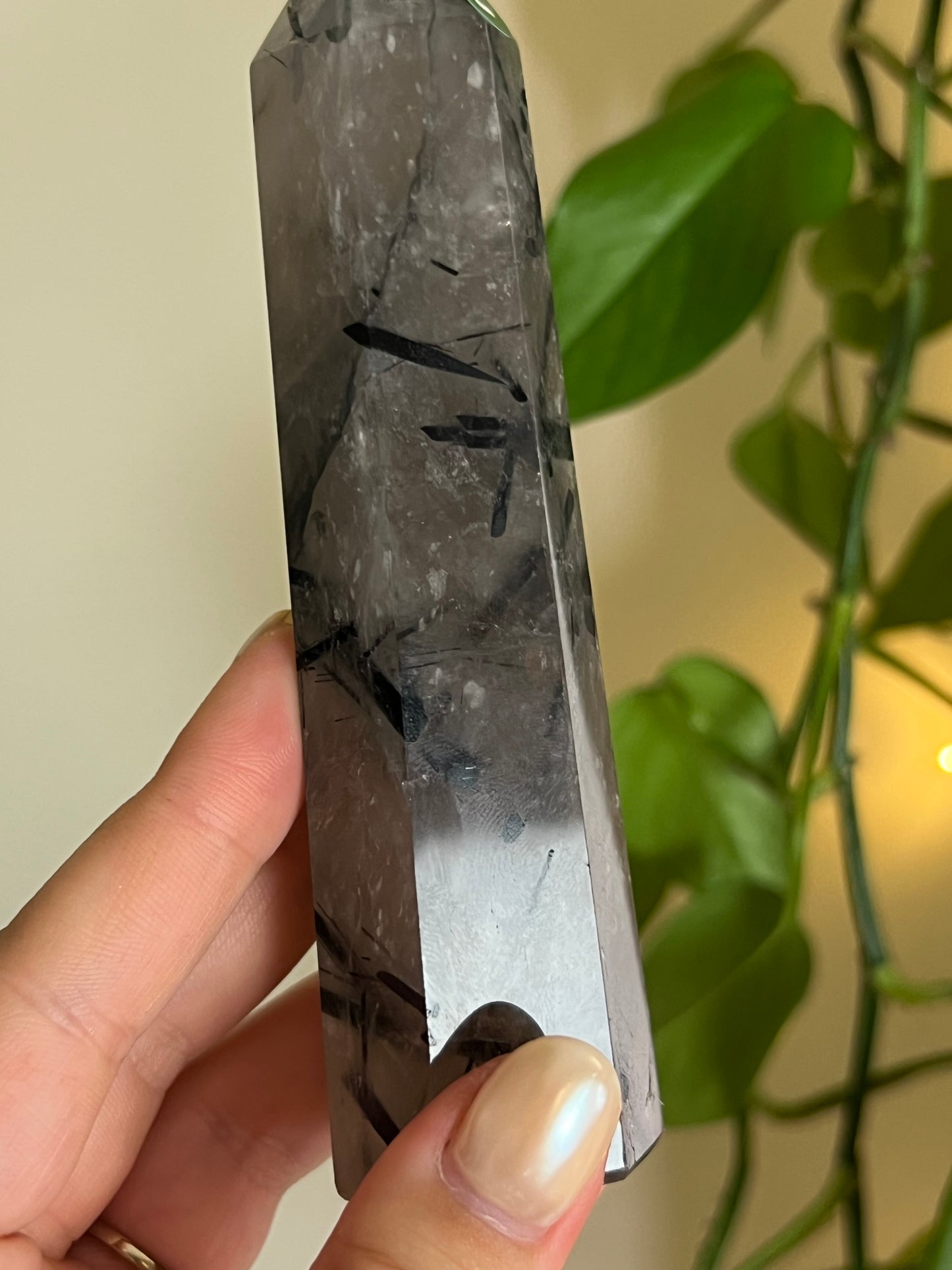 High Quality Black Tourmaline in Quartz Tower - L