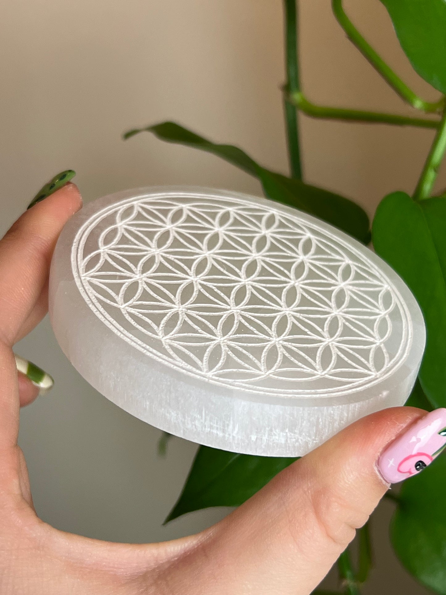 Selenite Satin Spar Flower of Life Small Plate