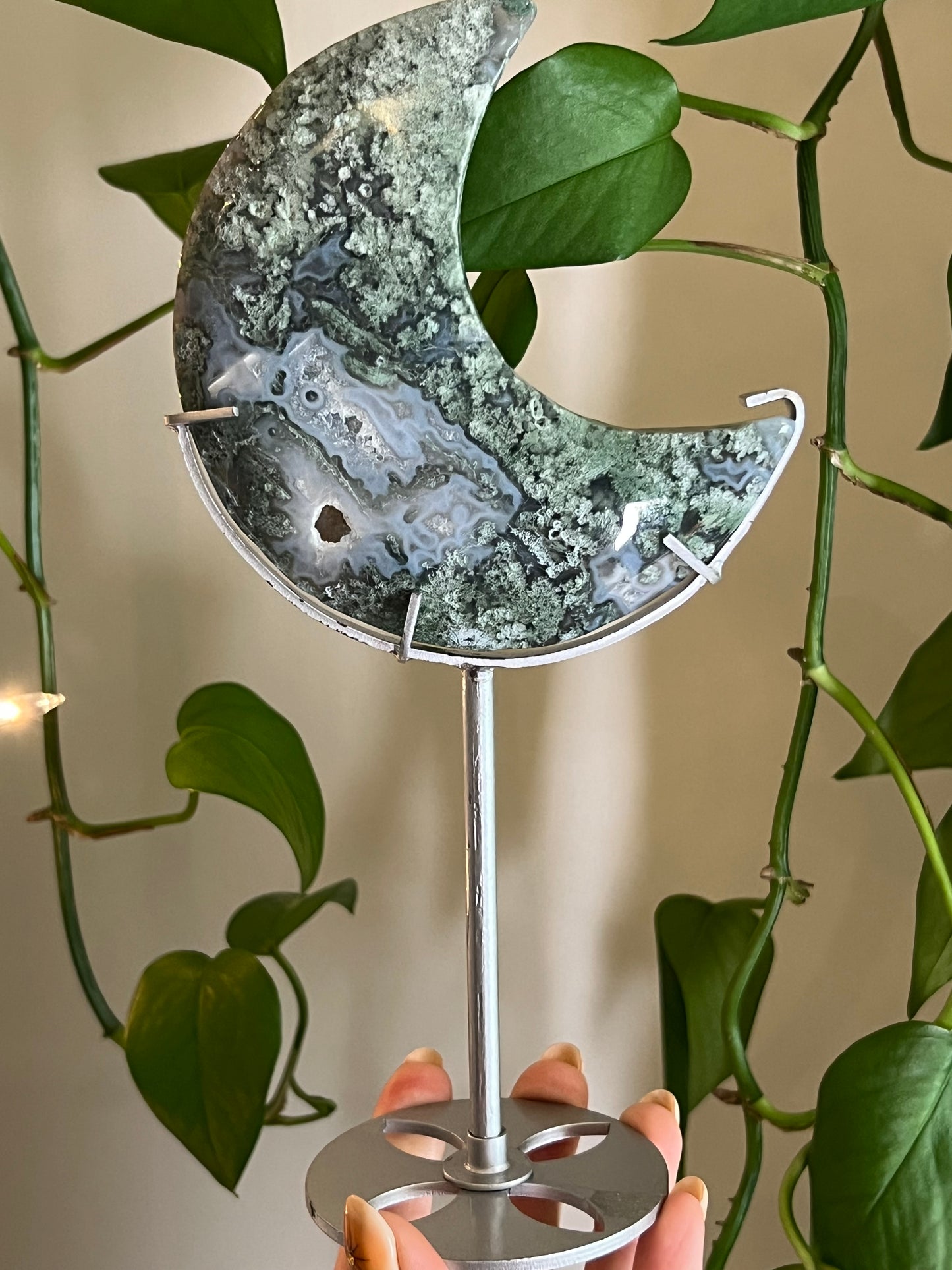 Moss Agate Moon Stand - A