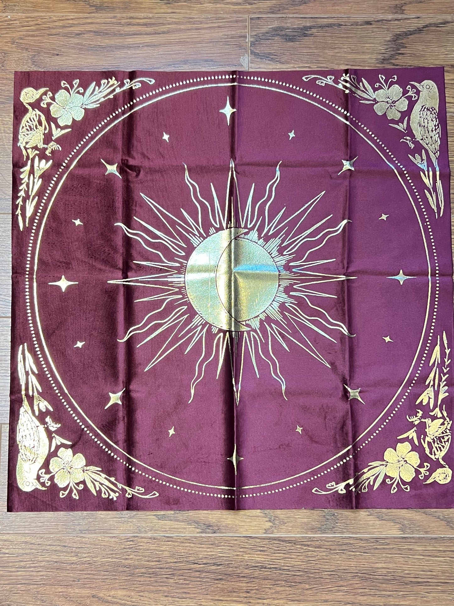 Celestial Ruby Red Soft Velvet Tarot Altar Cloth