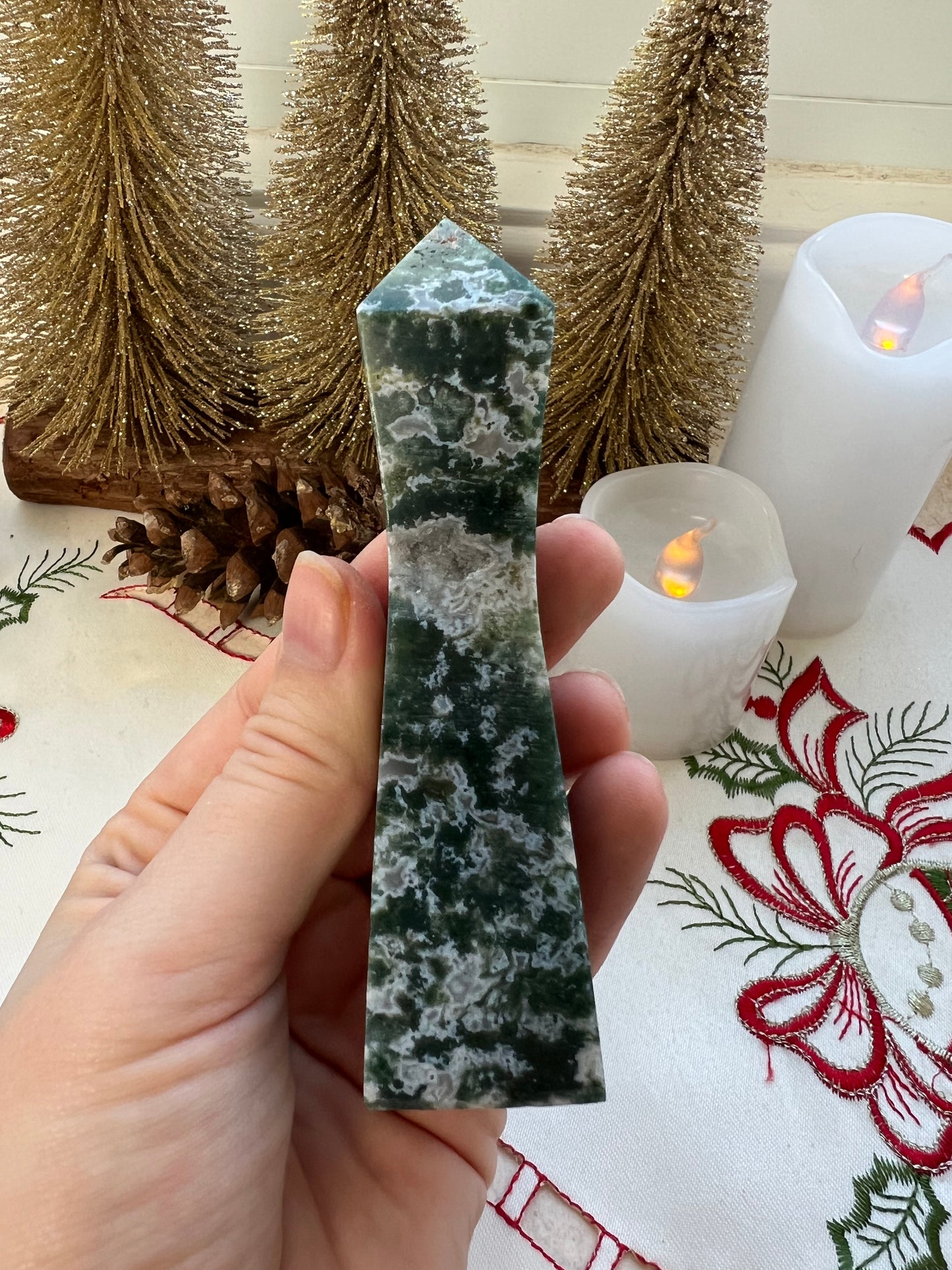 Druzy Moss Agate Tower