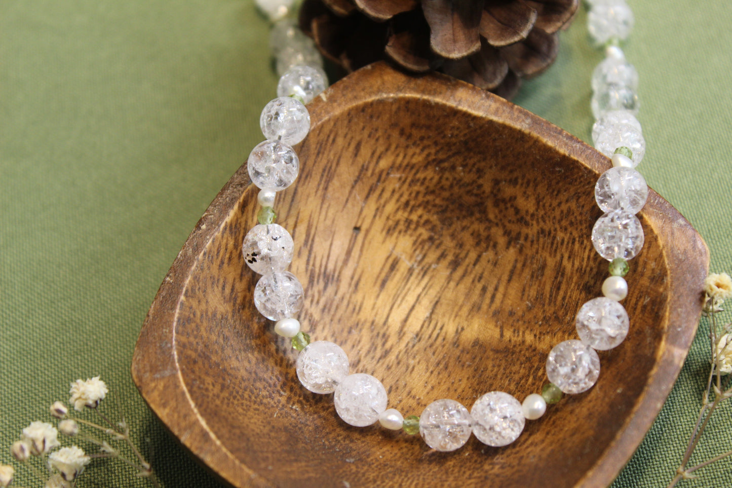 Crackle Quartz, Peridot & Pearl Necklace
