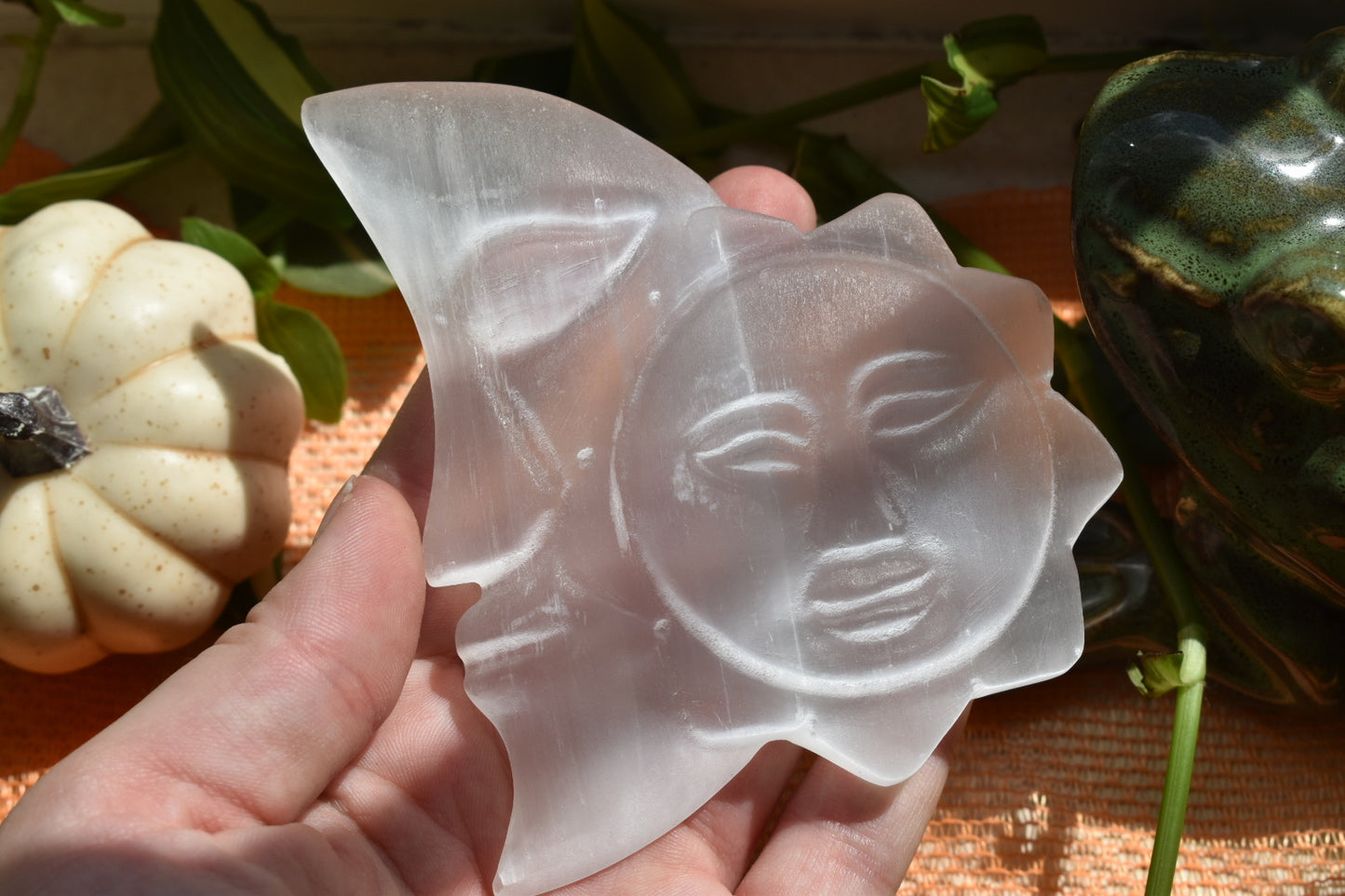 Selenite Satin Spar Moon & Sun