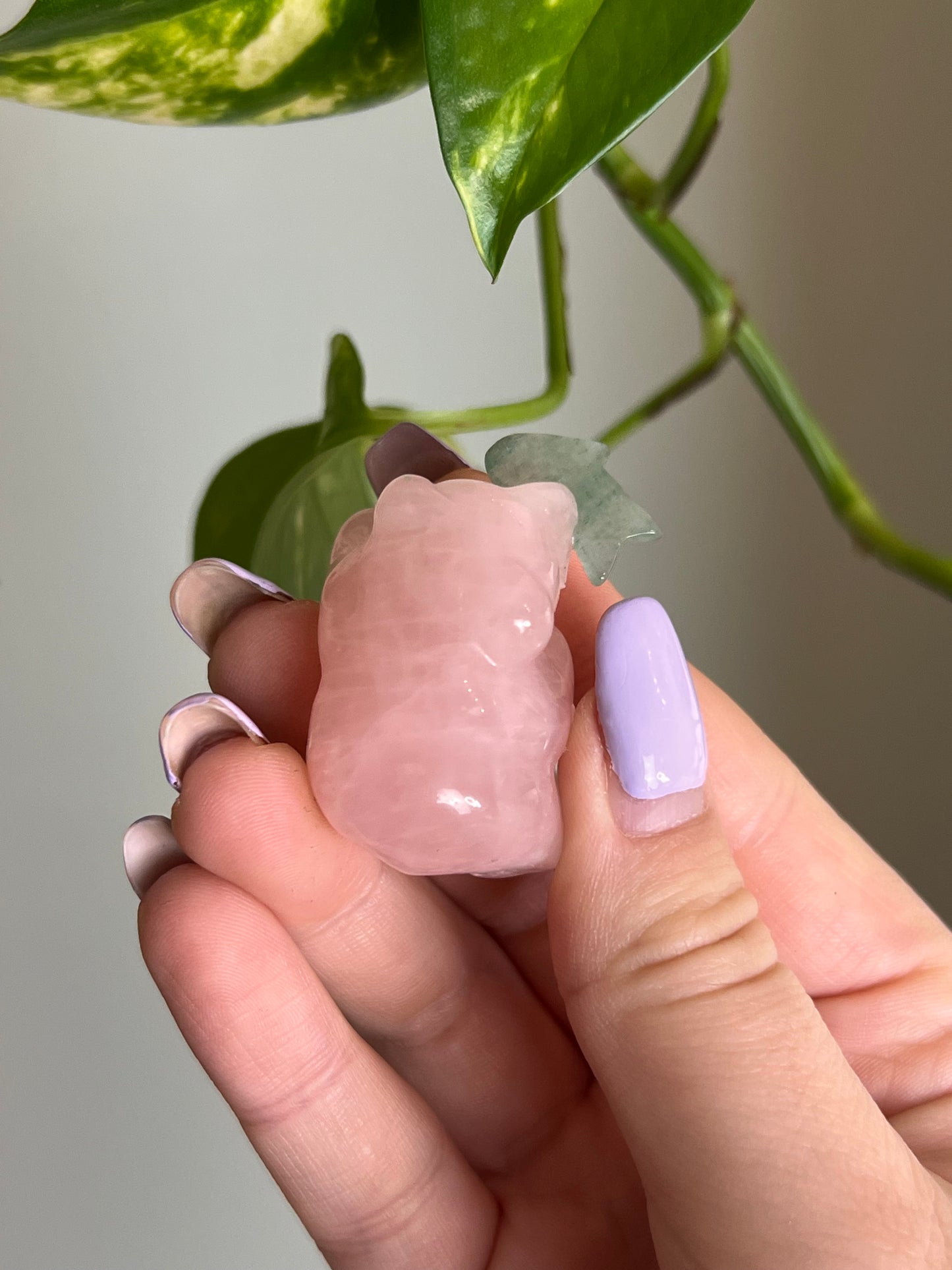 Rose Quartz Bear with Green Aventurine Fish