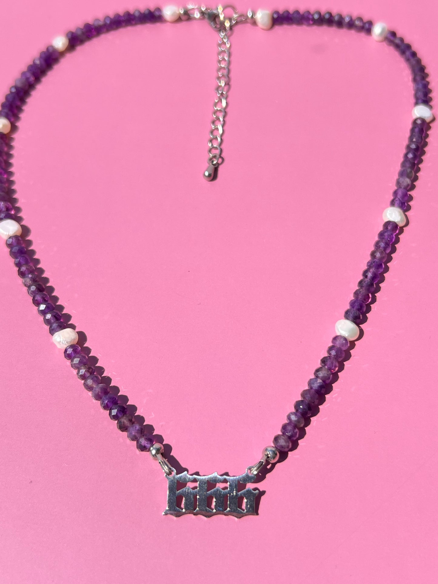 Amethyst + Pearl 666 Numerology Necklace🪽