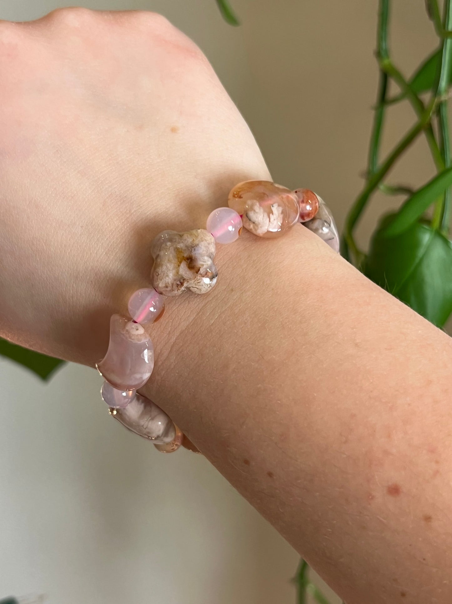 Flower Agate Moon Star and Heart Bracelet