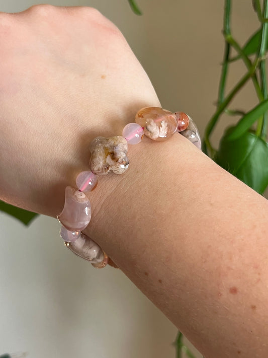 Flower Agate Moon Star and Heart Bracelet