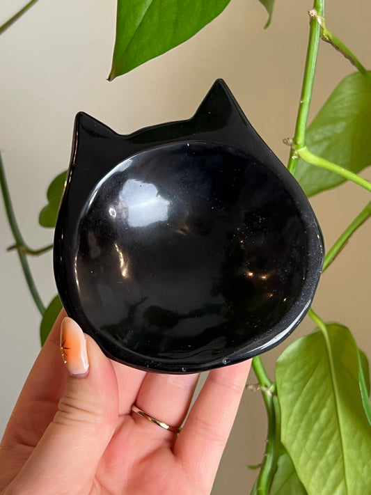 Black Obsidian Cat Bowl