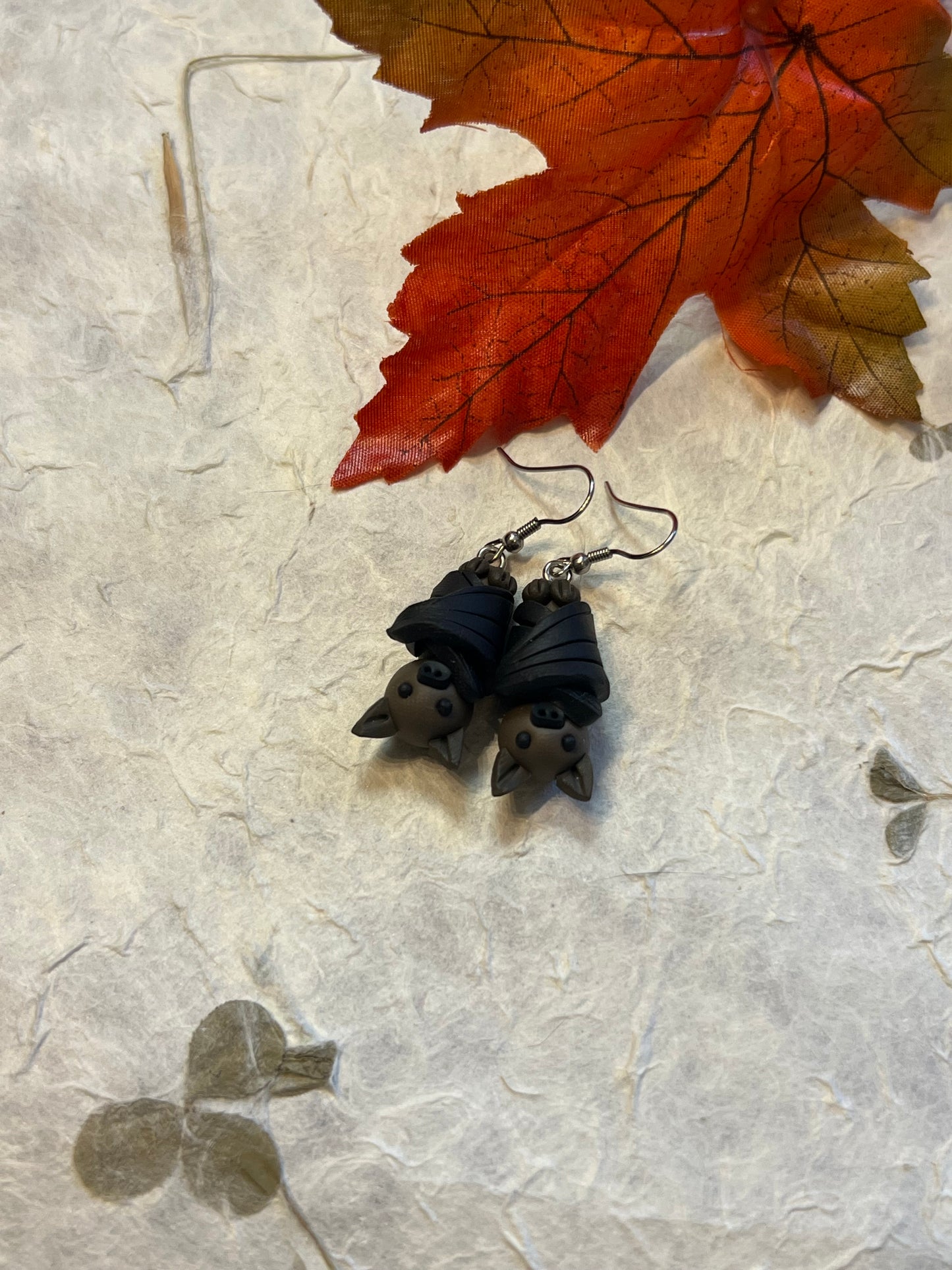 Polymer Clay Cozy Bat Earrings