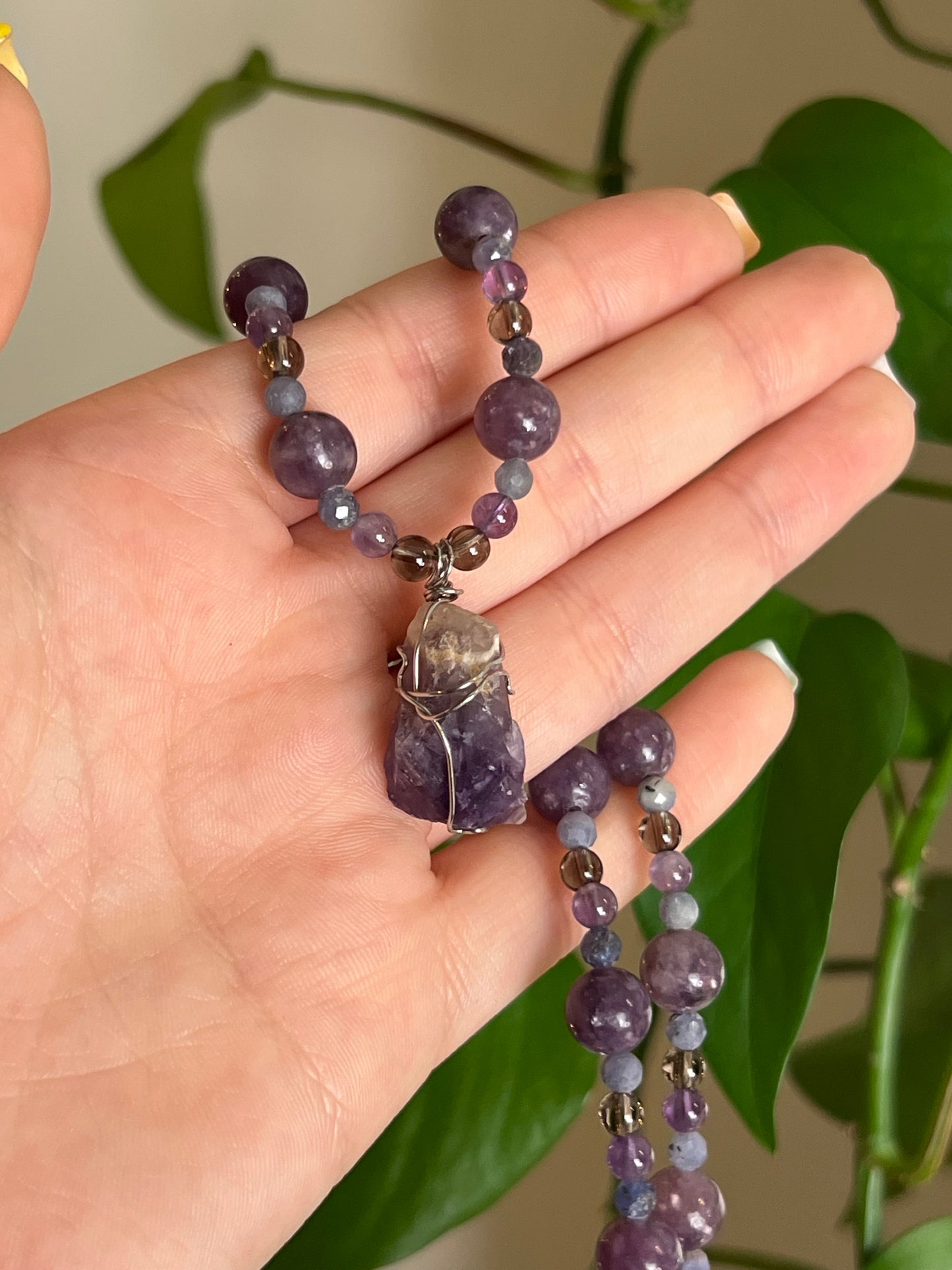 Amethyst, Iolite, Smoky Quartz and Lepidolite Necklace