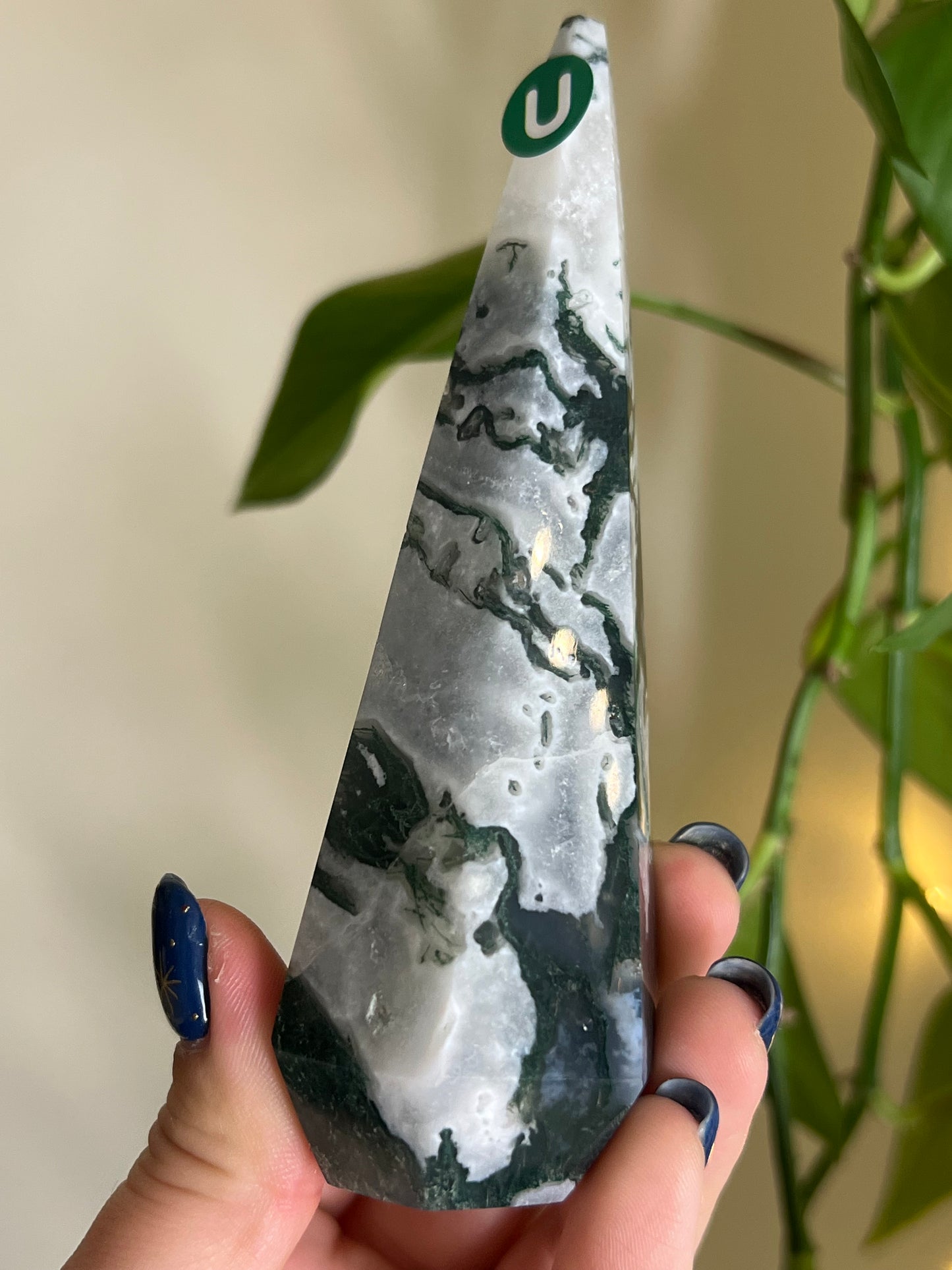 Moss Agate Faceted Tower - U