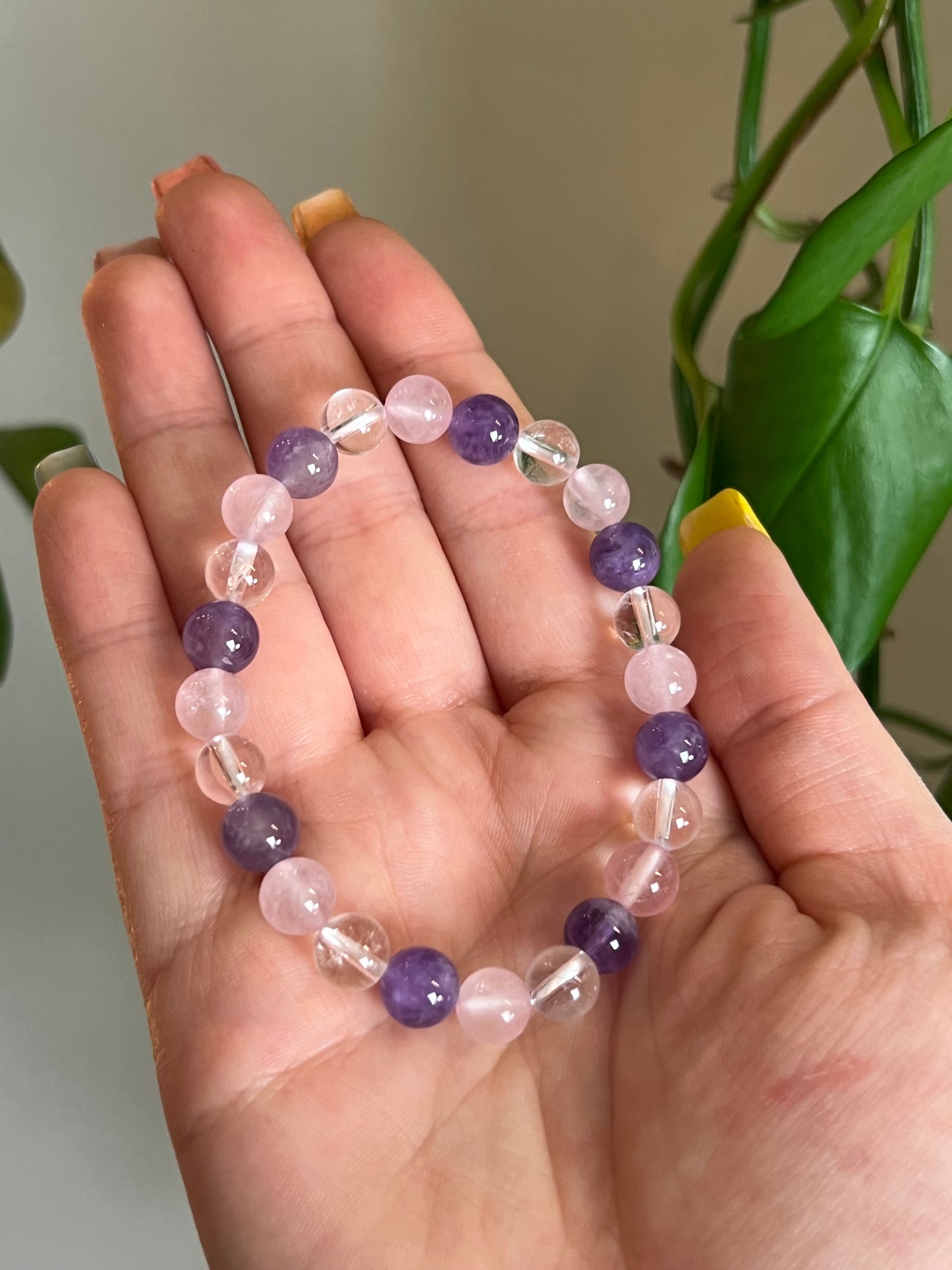 Amethyst, Clear & Rose Quartz Bracelet