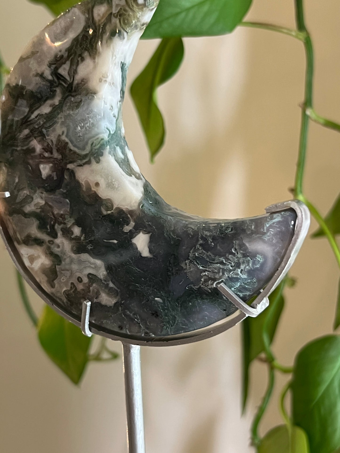 Moss Agate Moon Stand - E