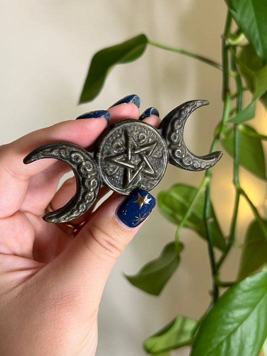 Gold Sheen Obsidian Triple Moon Goddess
