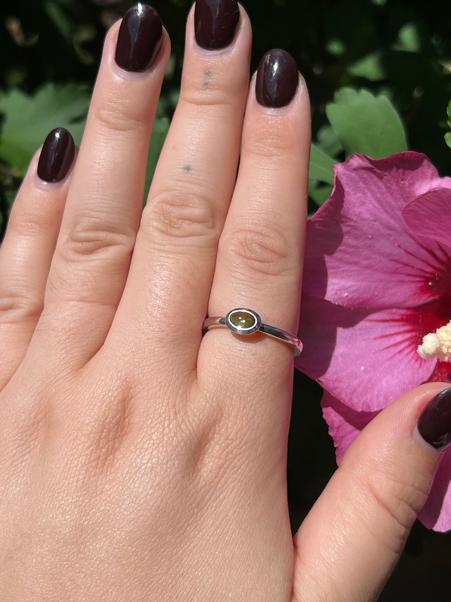 Peridot Dainty Sterling Silver Ring | Size 8