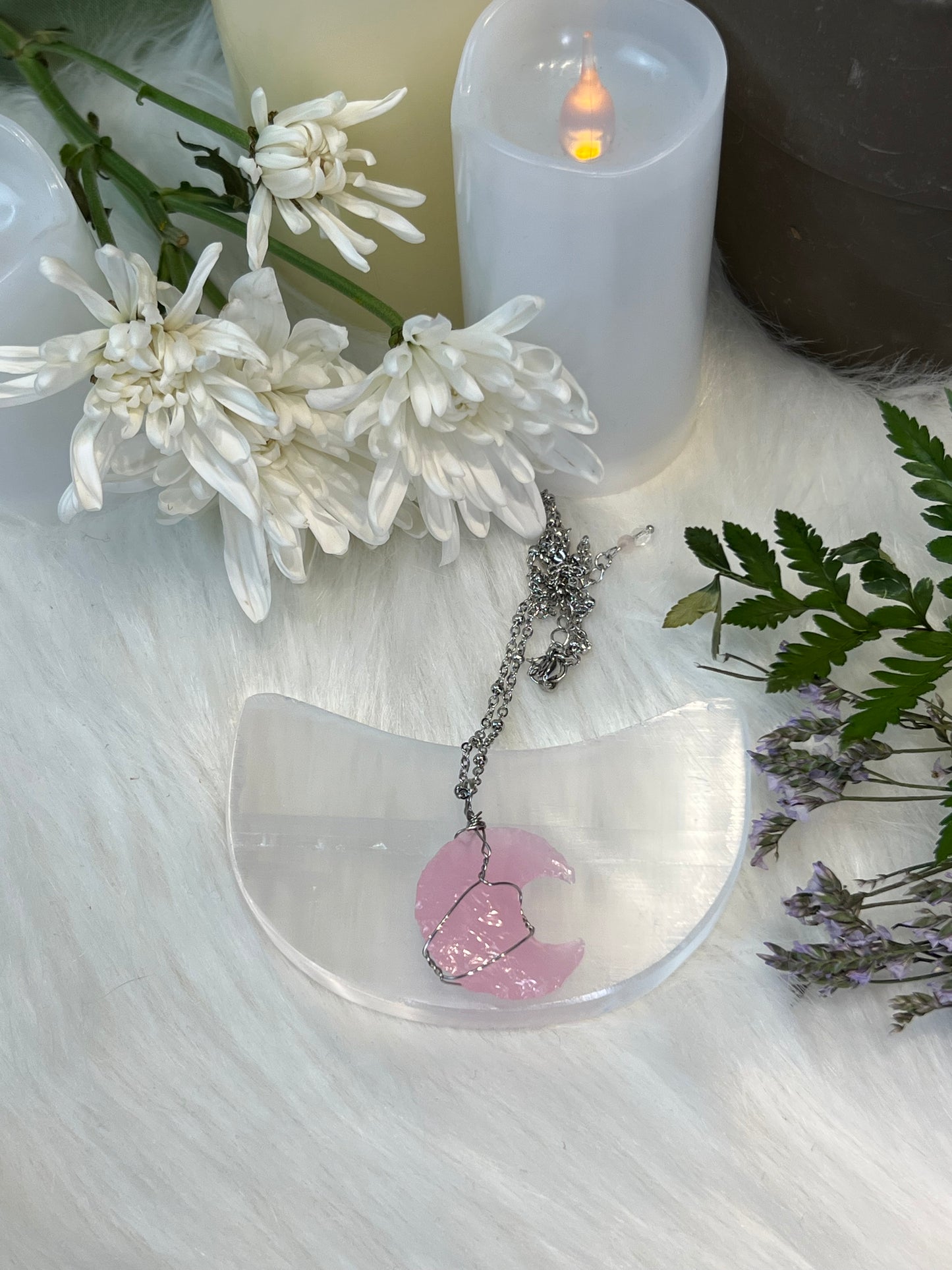 Rose Quartz Moon Necklace