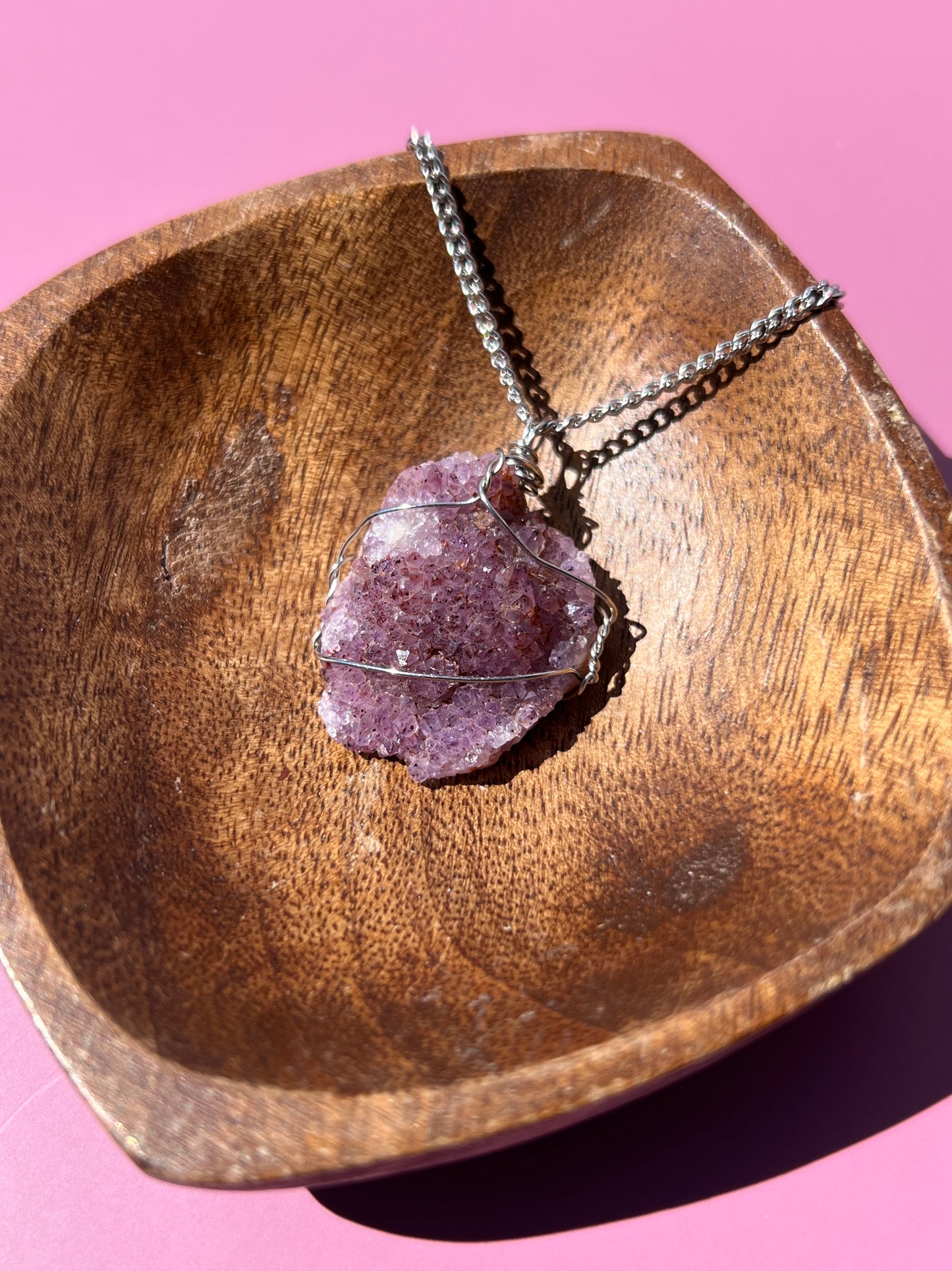 Thunder Bay Amethyst Cluster Silver Wrapped Necklace