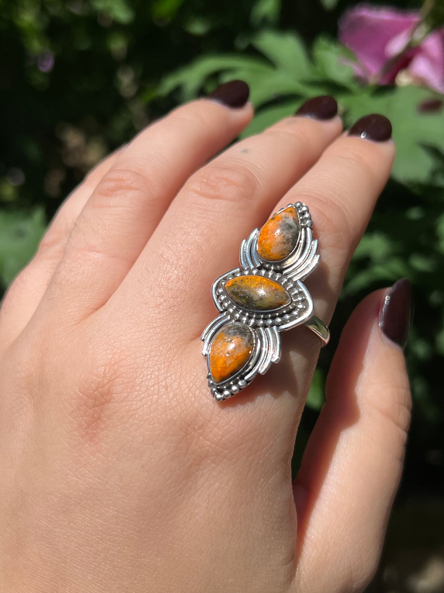 Bumble Bee Jasper Sterling Silver Ring | Size 10