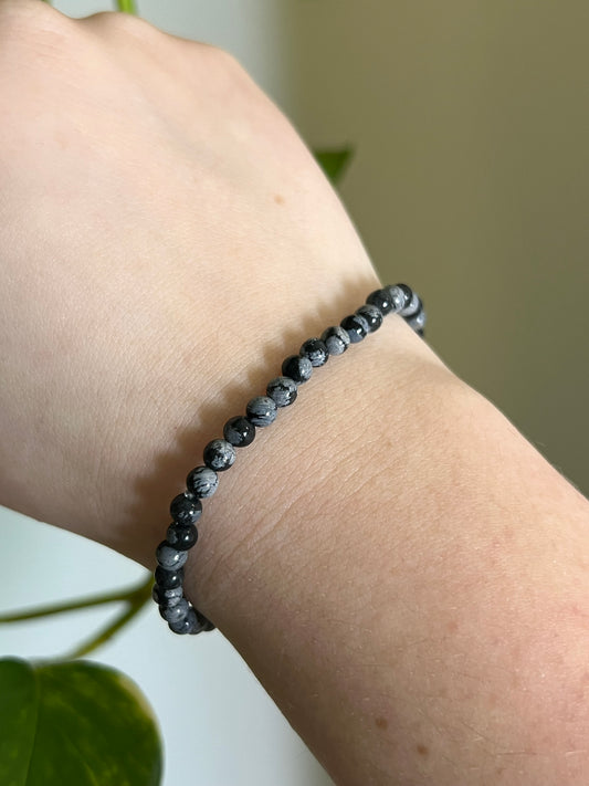4mm Snowflake Obsidian Bracelet