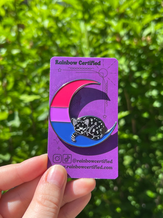 Bisexual Moon Cat Pin