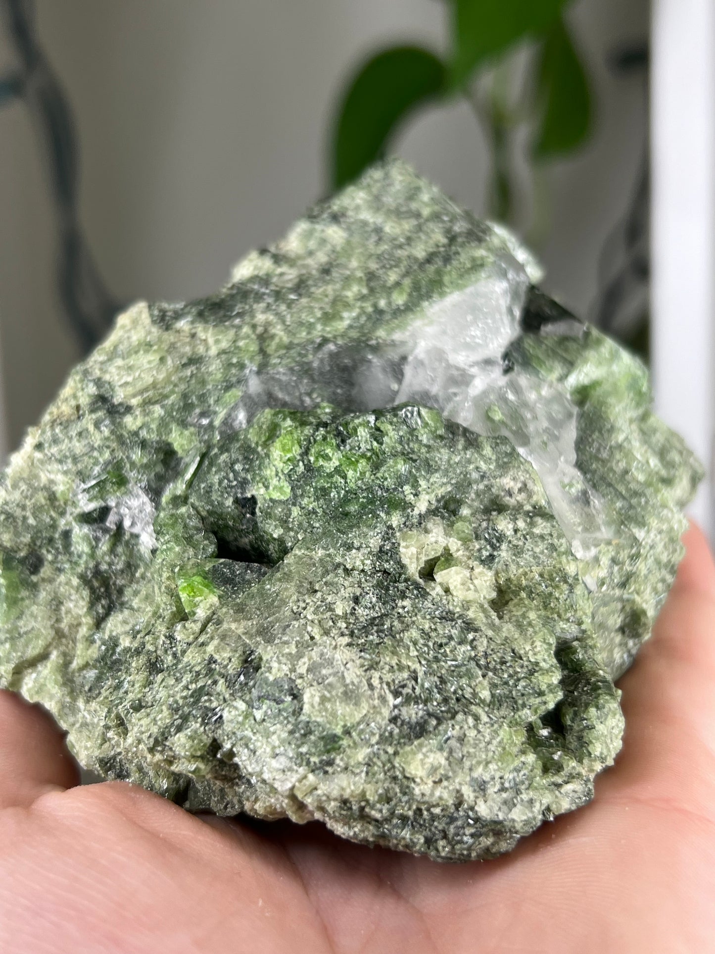 Epidote with Smoky and Clear Quartz Raw