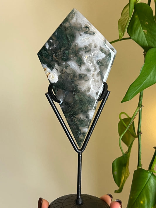 Moss Agate Diamond on Stand