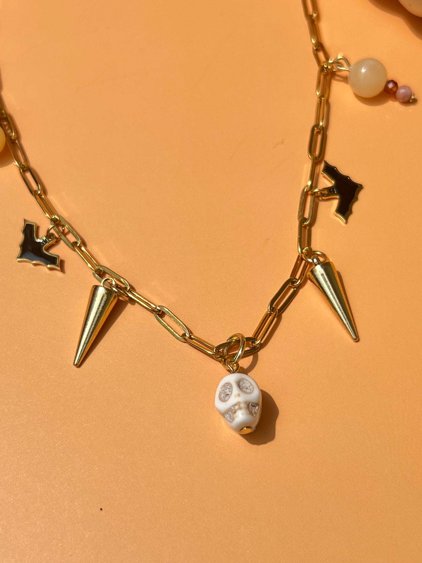 Summer Skeleton Gold Paperclip Necklace ☠️
