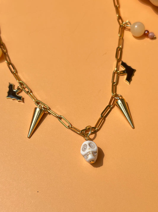 Summer Skeleton Gold Paperclip Necklace ☠️