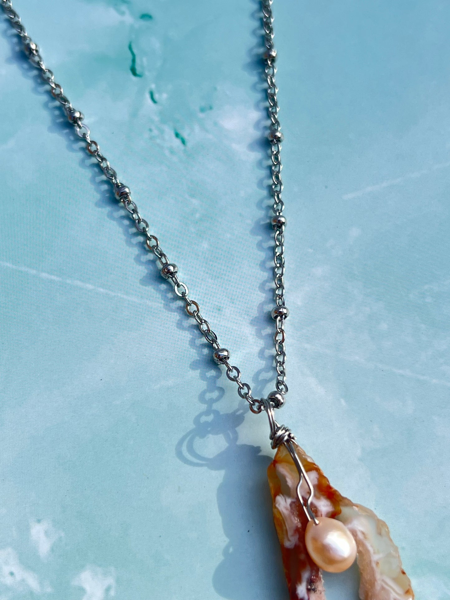 Freshwater Pearl and Druzy Agate Necklace - 4