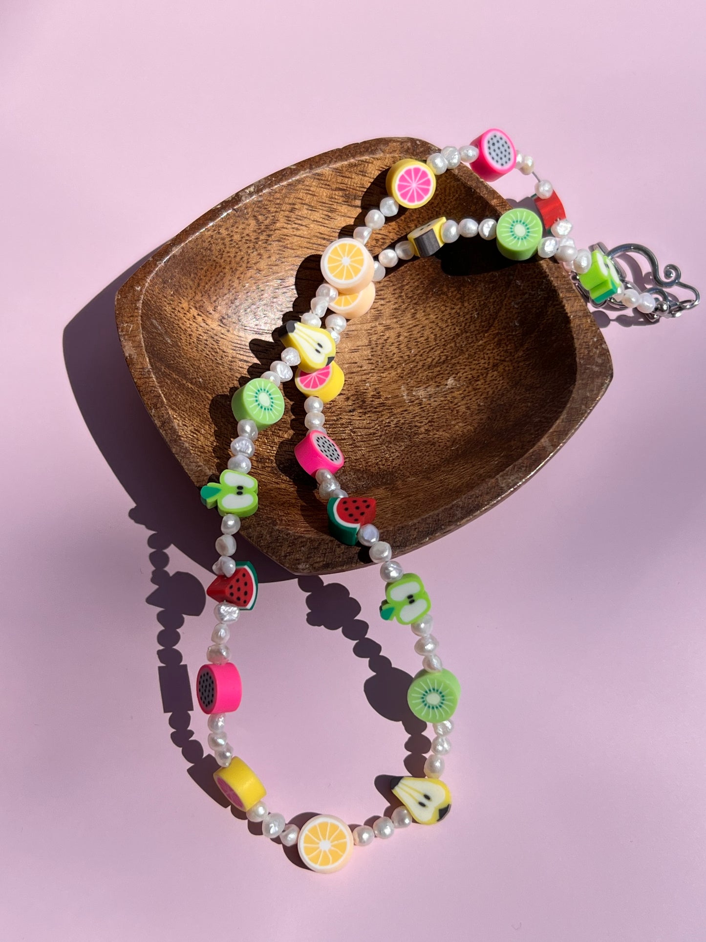 A Little Fruity Pearl Beaded Necklace 🍋🍉🥝