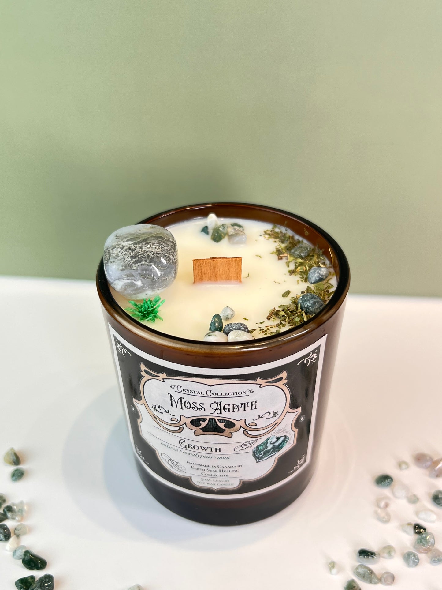 Moss Agate - Growth | Luxury Crystal Candle