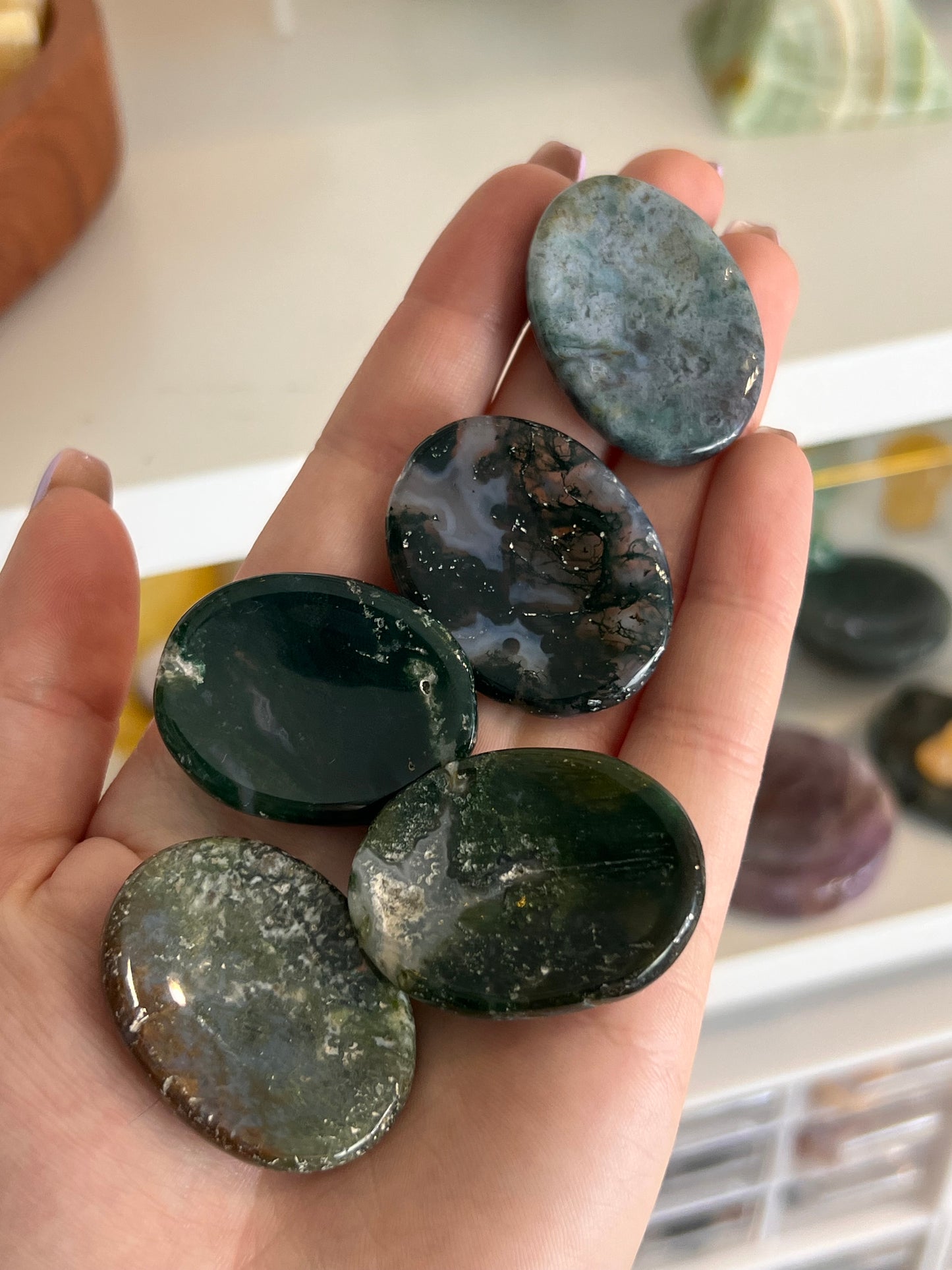 Moss Agate Worry Stone