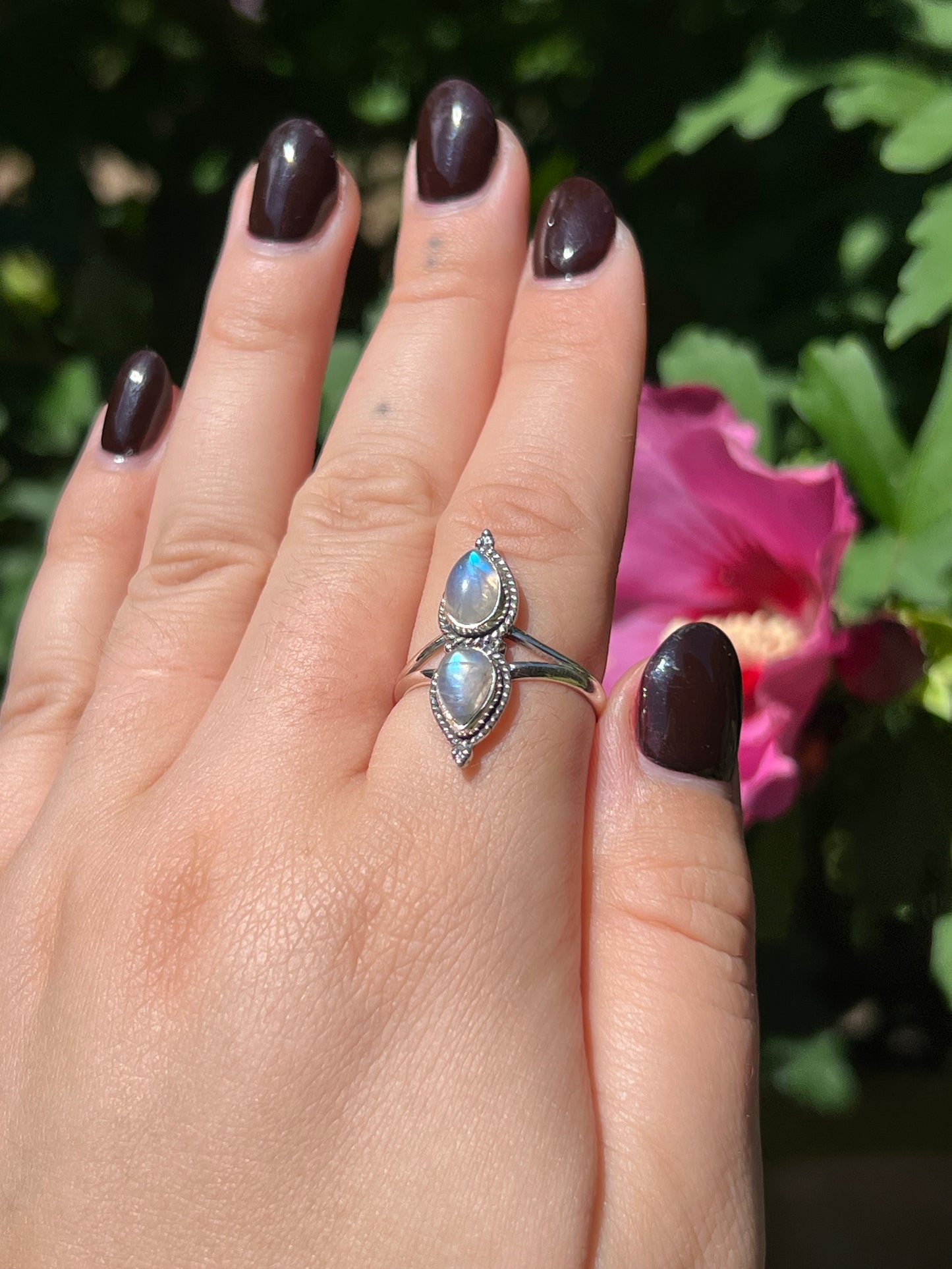 Moonstone Teardrop Sterling Silver Ring | Size 7