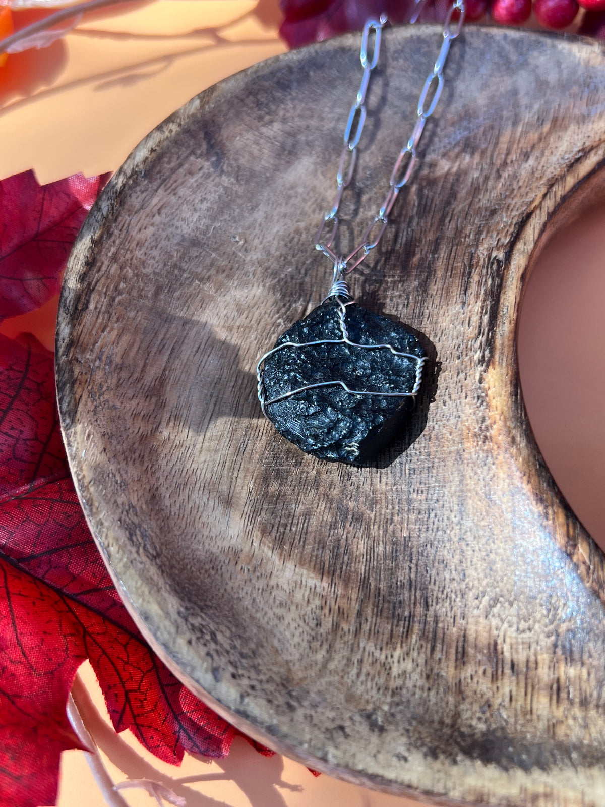 Tektite Meteorite Wrapped Silver Necklace🌠